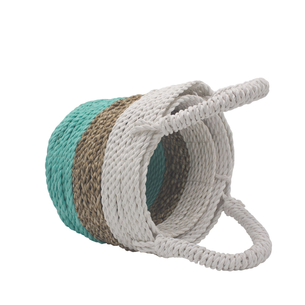 Stylish Seagrass Basket Set in Green Natural and White Design
