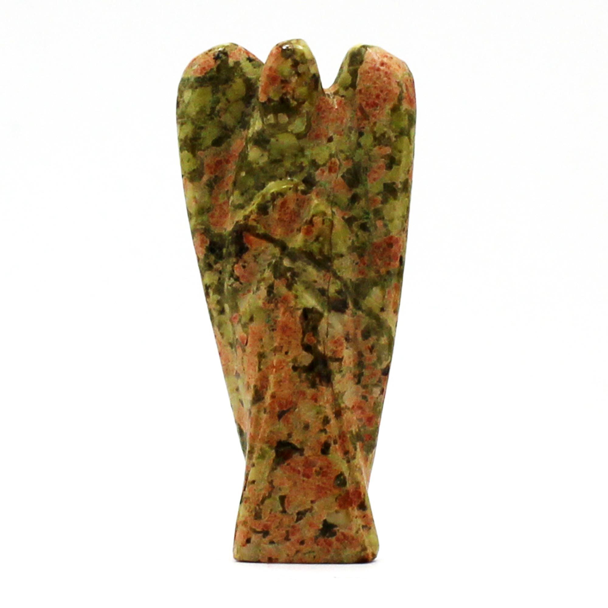 Hand Carved Gemstone Angel Figure in Unakite Design