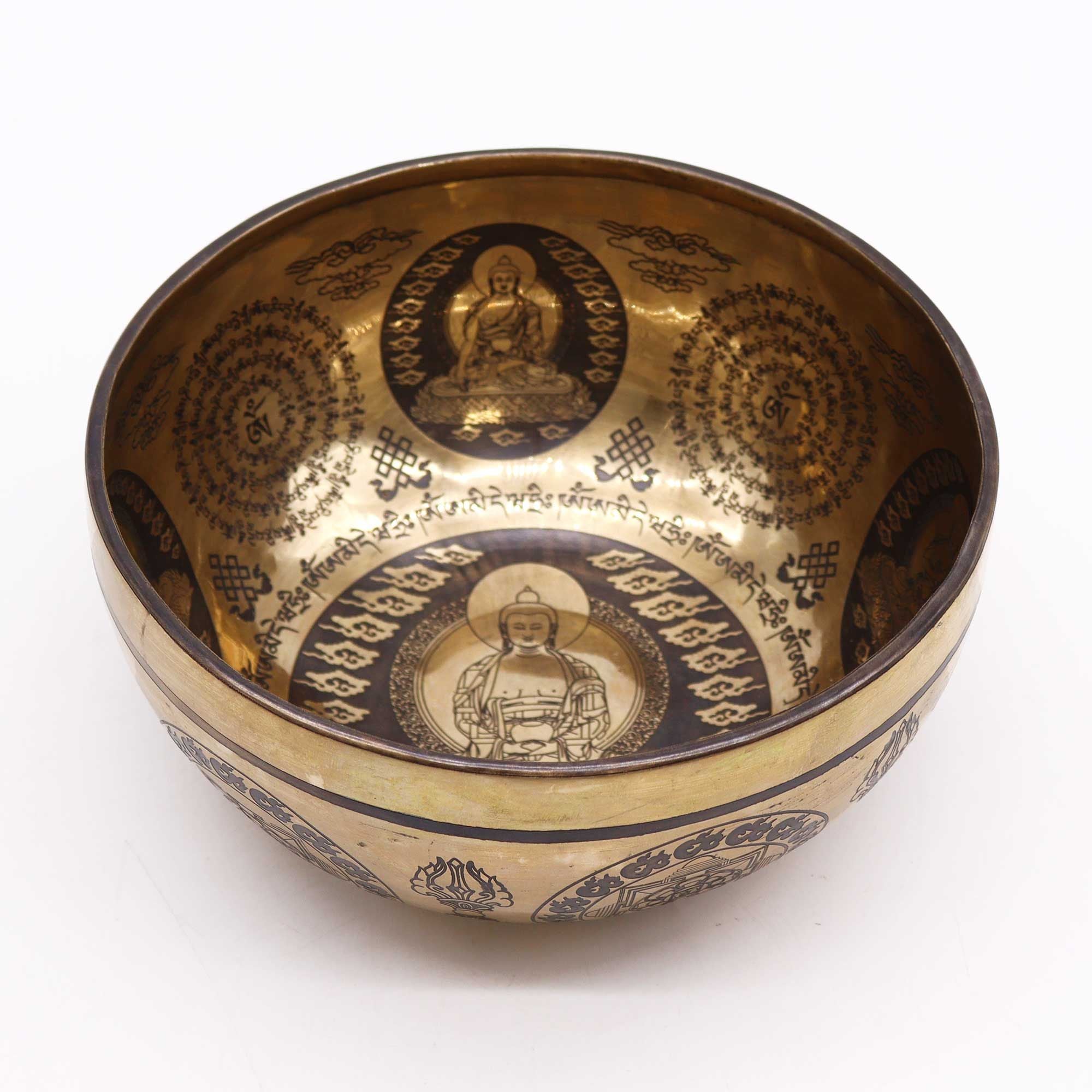 Tibetan Healing Engraved Bowl 21cm with Five Buddhas Design