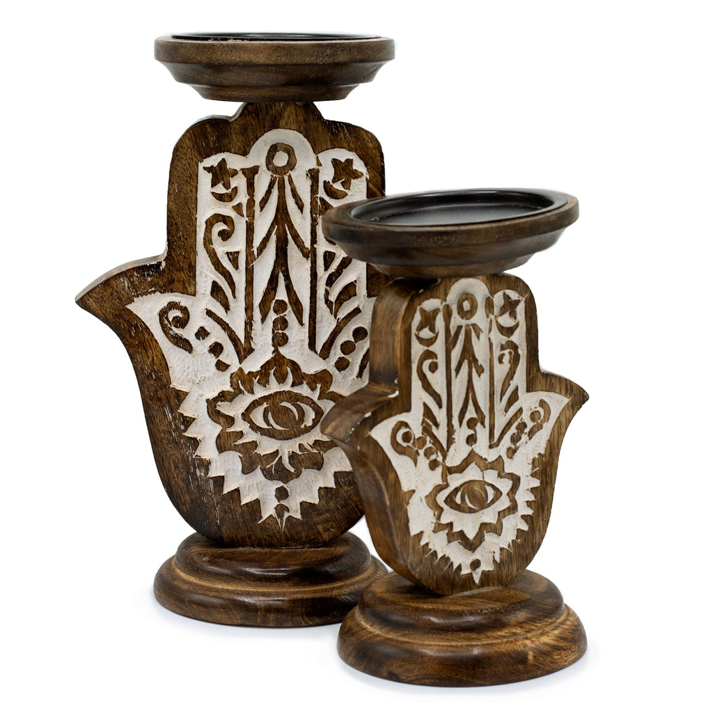 Large Hamsa Candle Stand in Mango Wood for Unique Home Decor