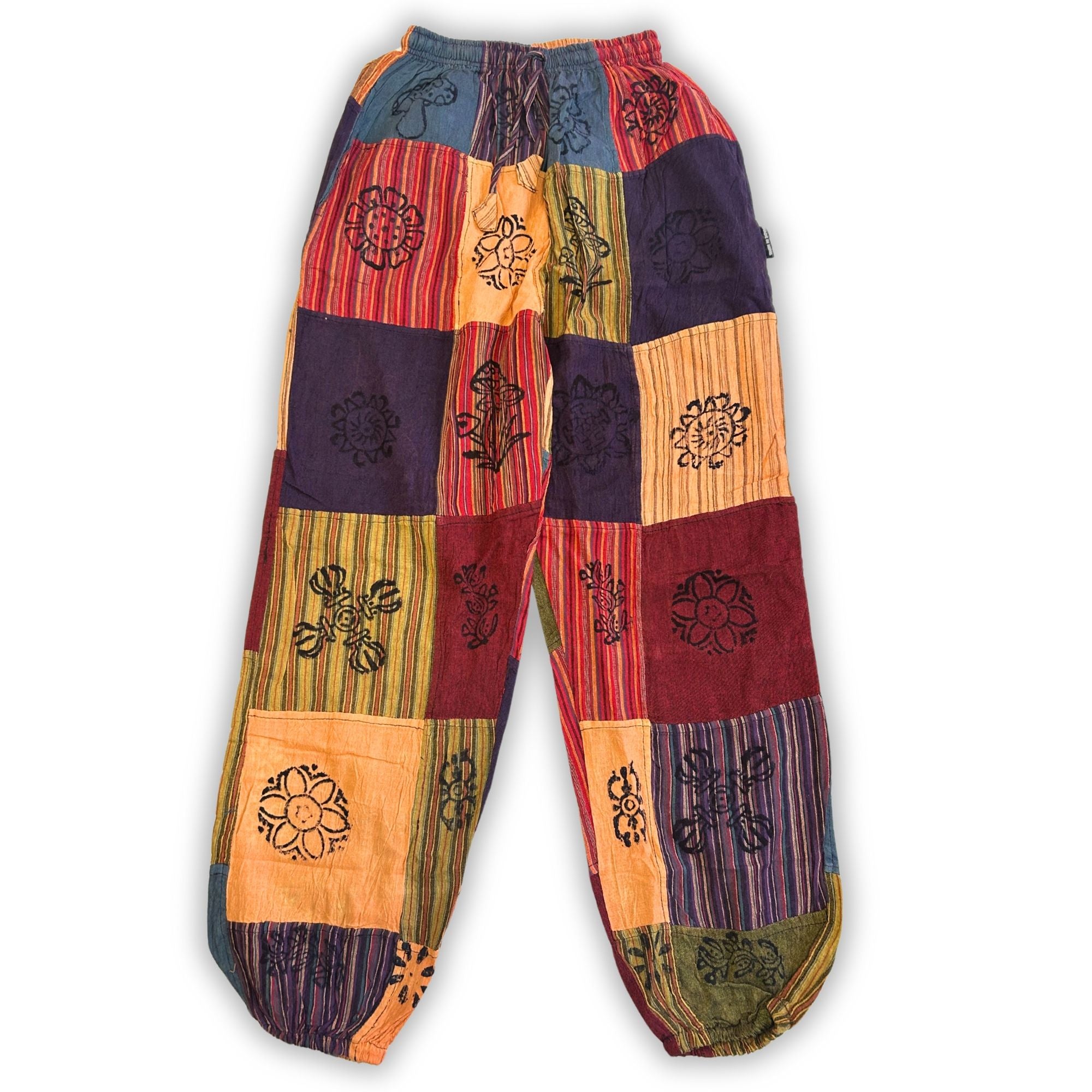 Nomad Sari Mushroom Pants with Block Print Designs in Orange Tones