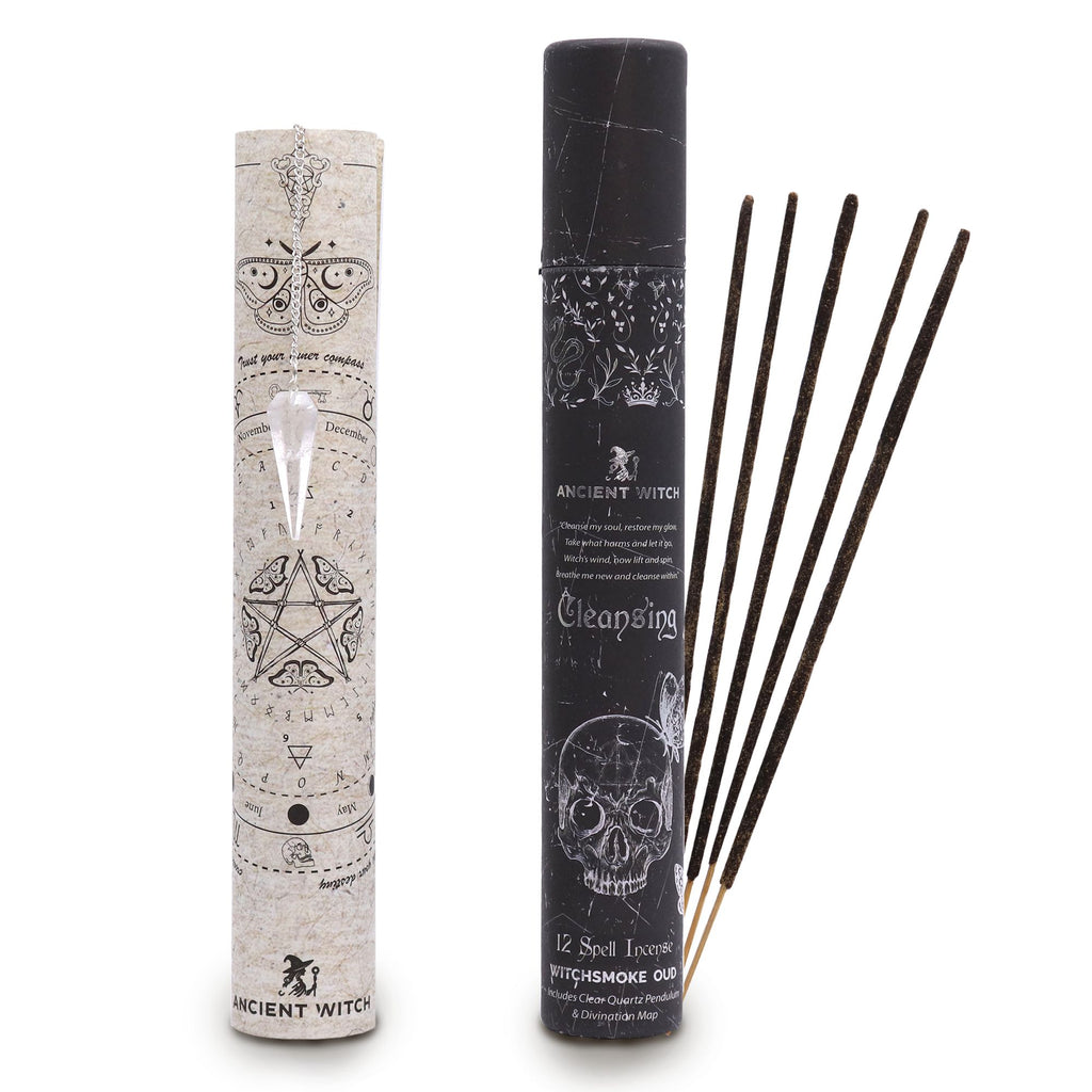 Ancient Witch Spell Incense with Rock Crystal Pendulum and Map Set