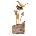 Handmade Parasite Wood Art Carving with Bird and Bee on Mushrooms