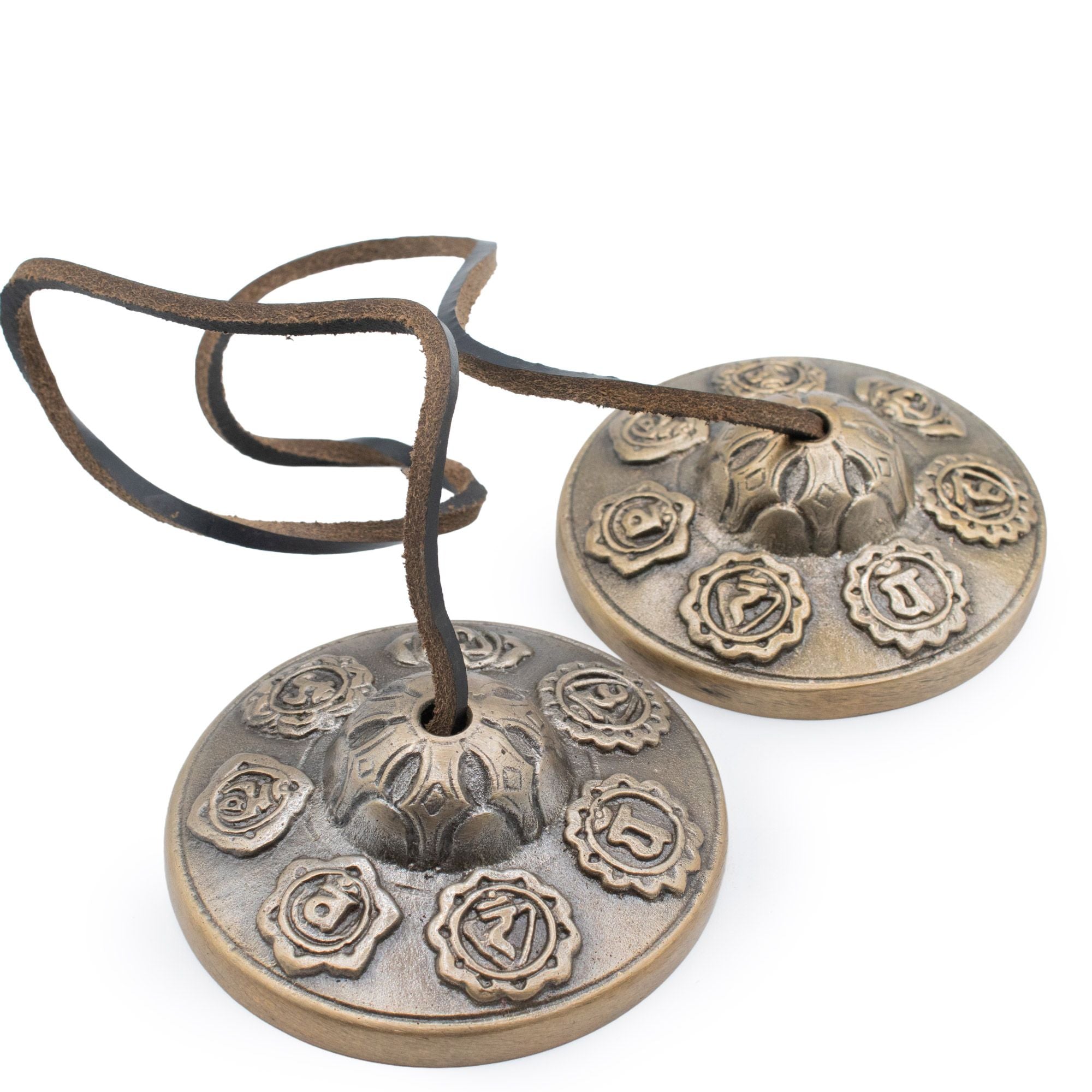 Premium Brass Tibetan Tingsha Bells with Seven Chakra Symbols