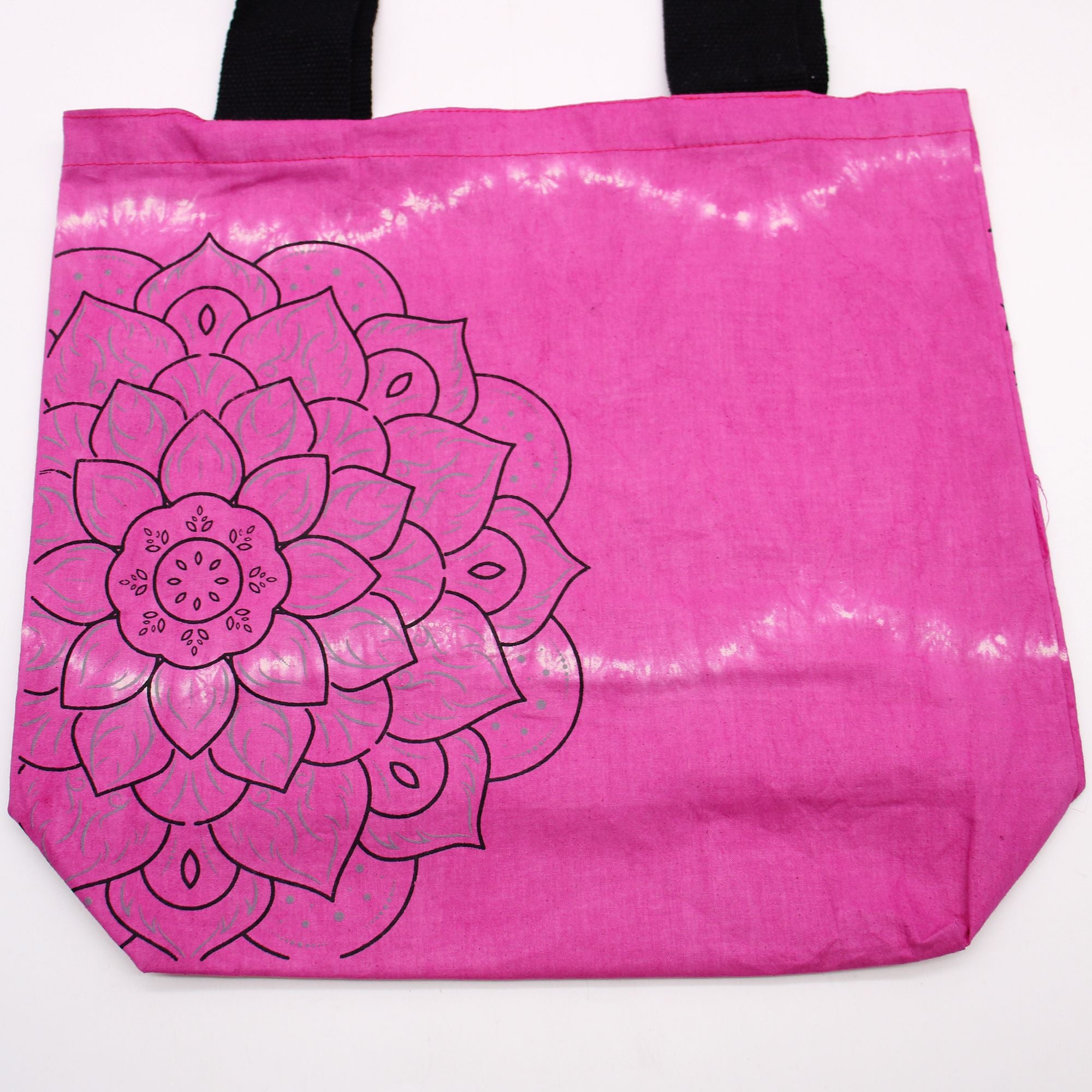 Tye Dye Cotton Bag with Mandala Pattern in Magenta and Black Handle