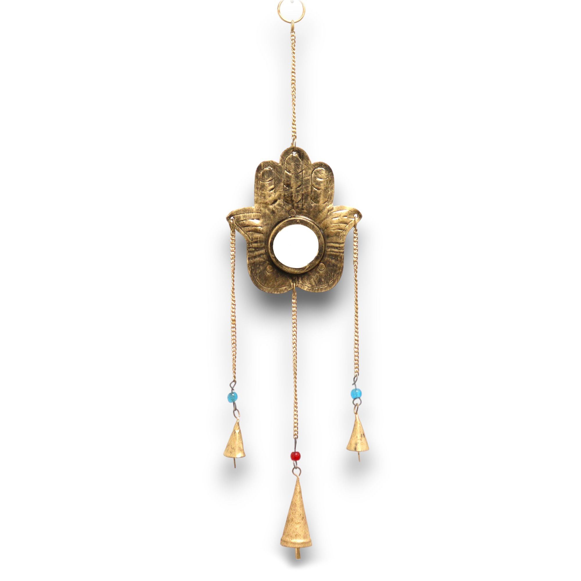 Indian Chimes with Hamsa Hand Mirror and 3 Decorative Bells