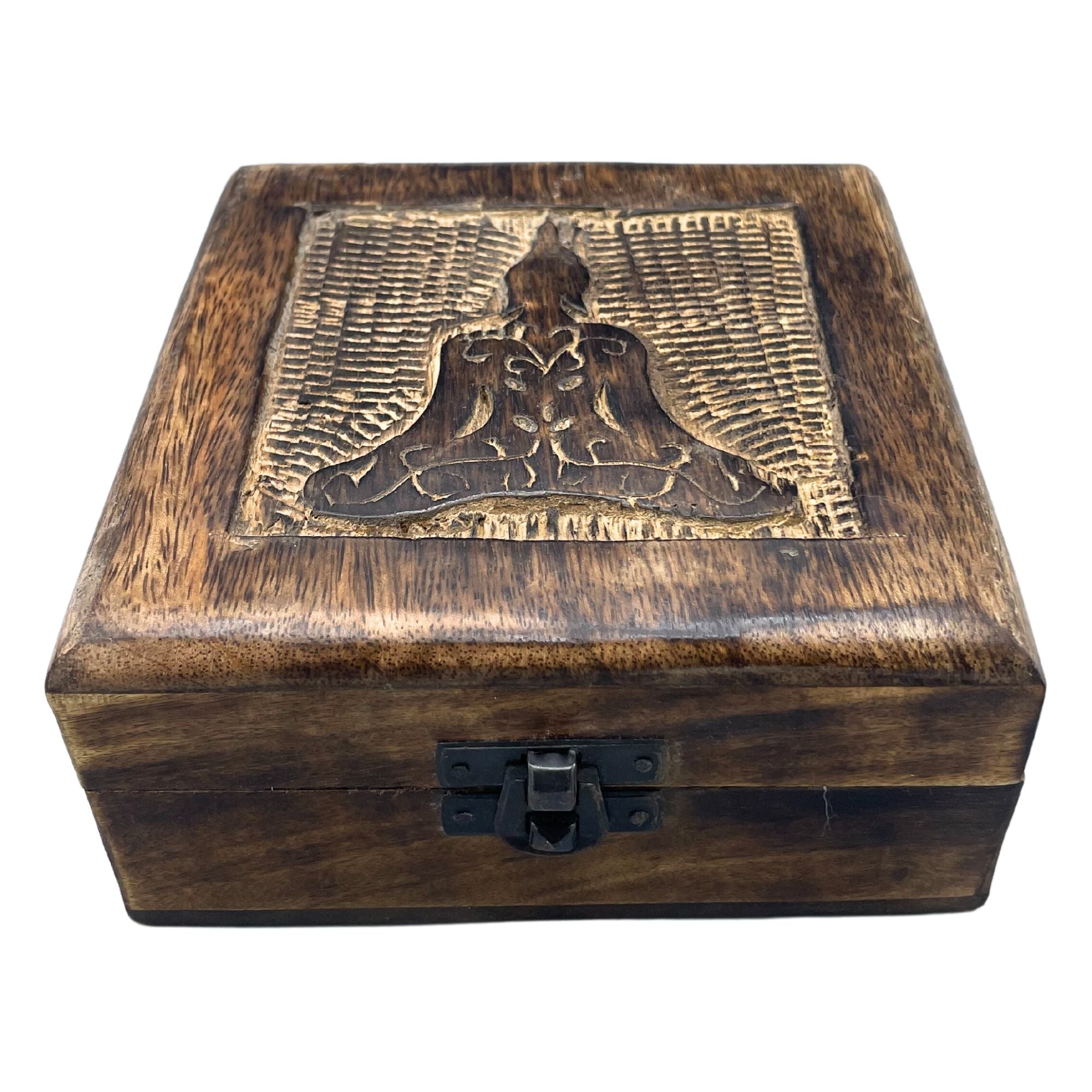 Square Wooden Keepsake Box with Buddha Design for Cherished Moments