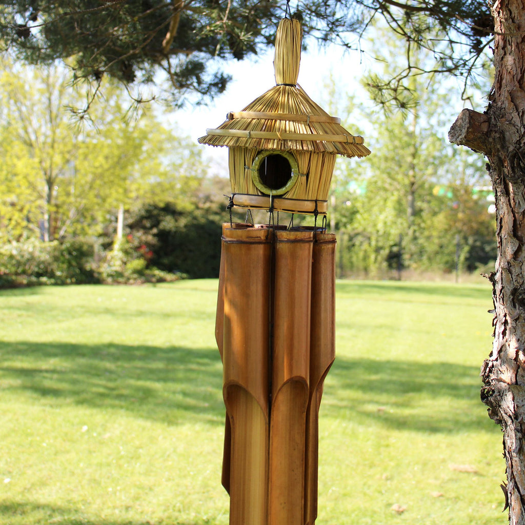 Lrg Round Seagrass Bird Box with Chimes for Your Beautiful Garden