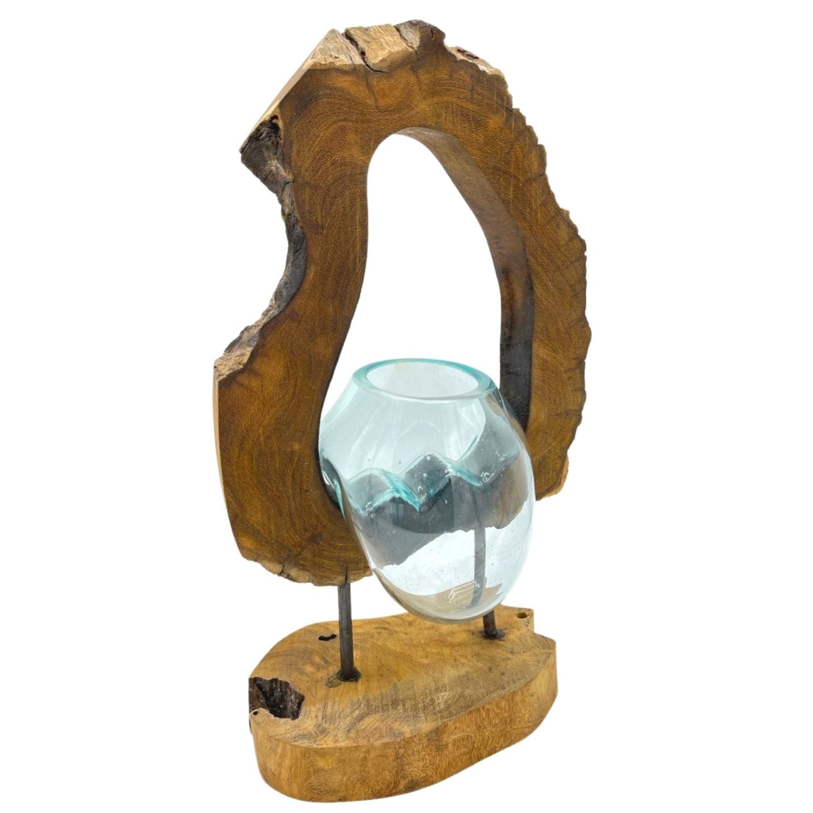 Molton Glass Hanging Art Vase on Wood for Home Decor Display