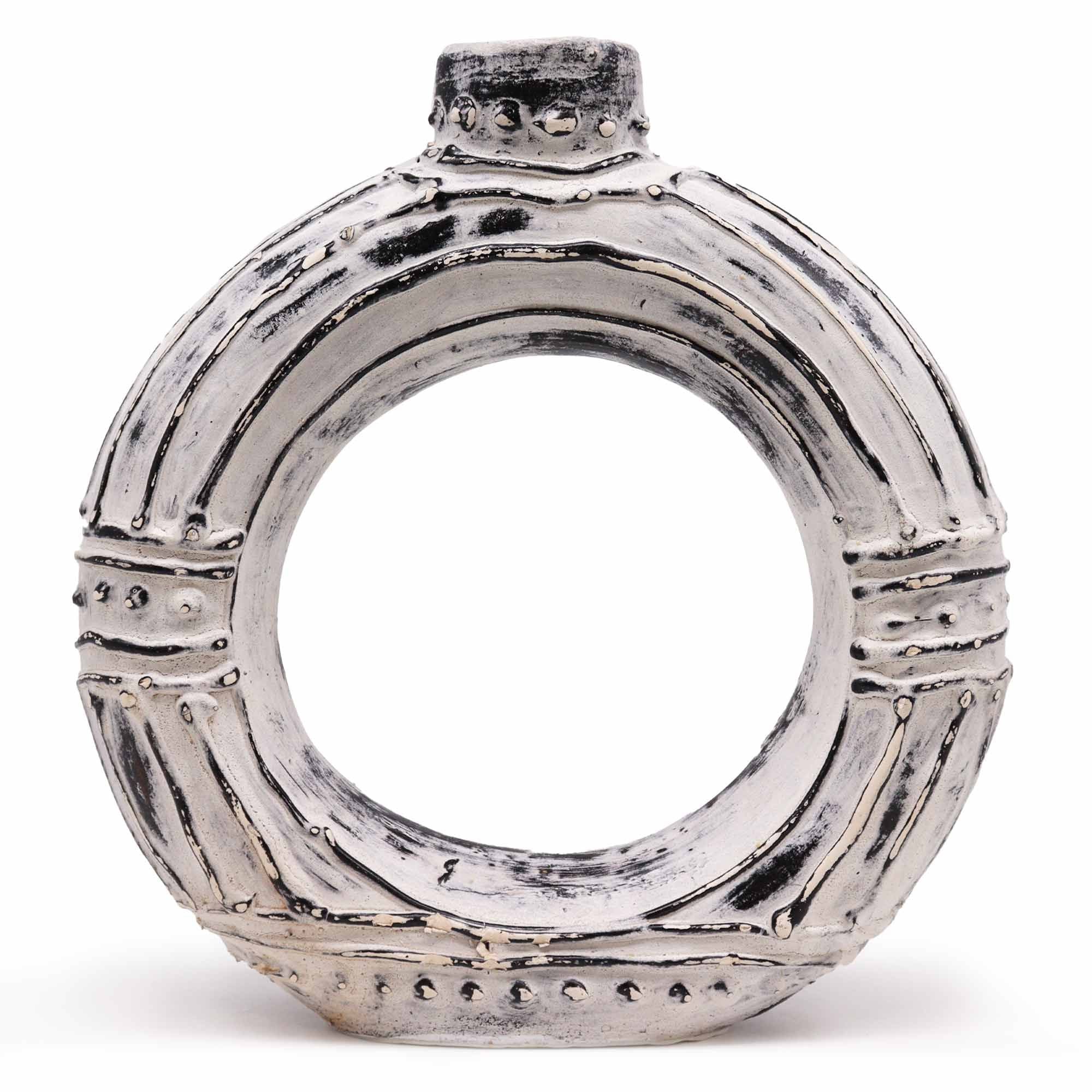 Unique Round Donut Shaped Cream Vase 30cm Decorative Art Piece