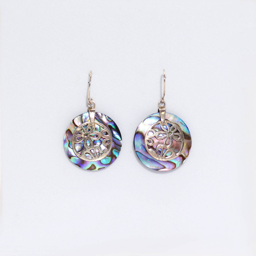 Shell and Silver Earrings with Unique Abalone Flower Design