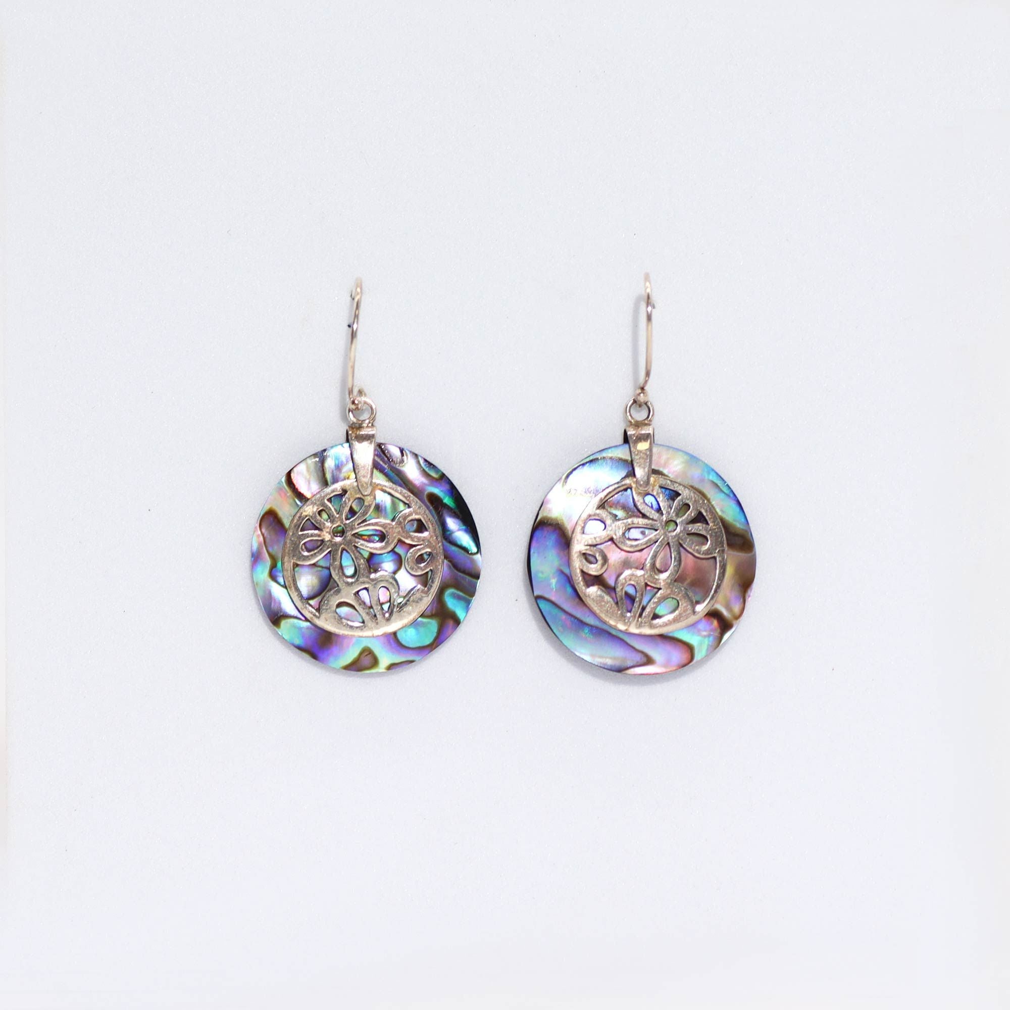Shell and Silver Earrings with Unique Abalone Flower Design