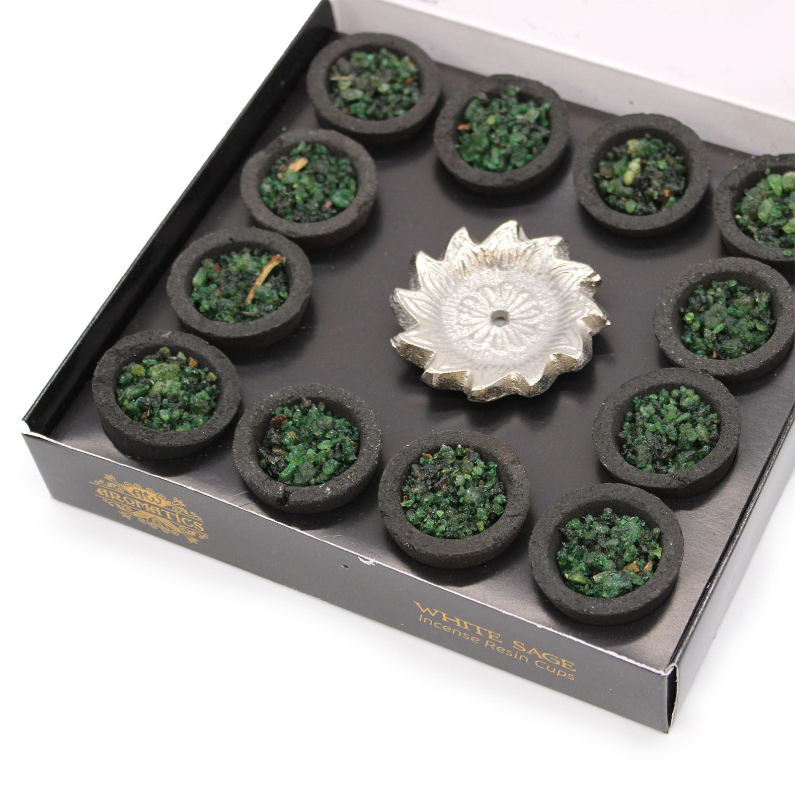 Box of 12 White Sage Resin Cups for Invigorating Home Fragrance