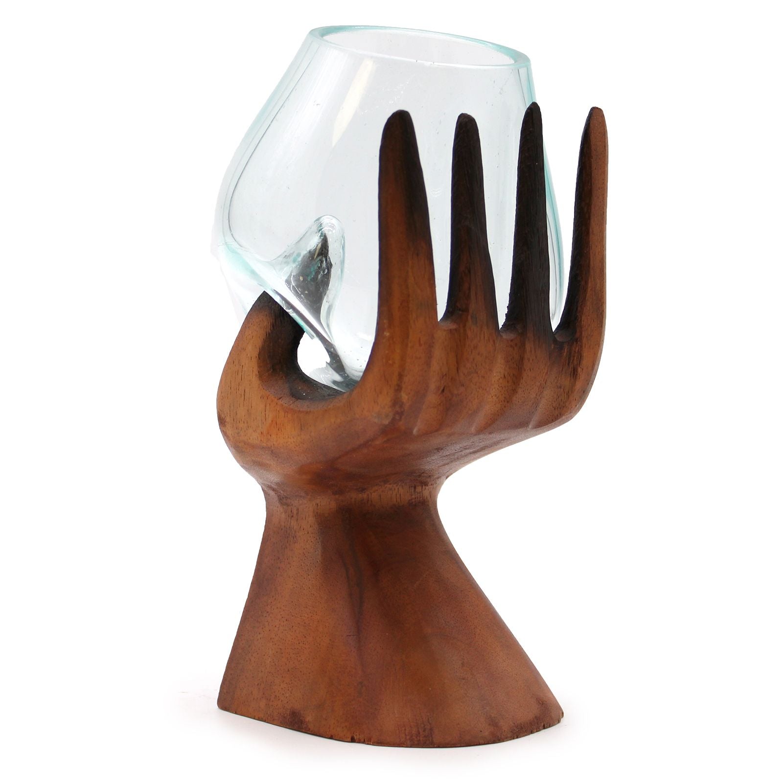 Carved Hand with Molten Glass Bowl for Unique Home Decor