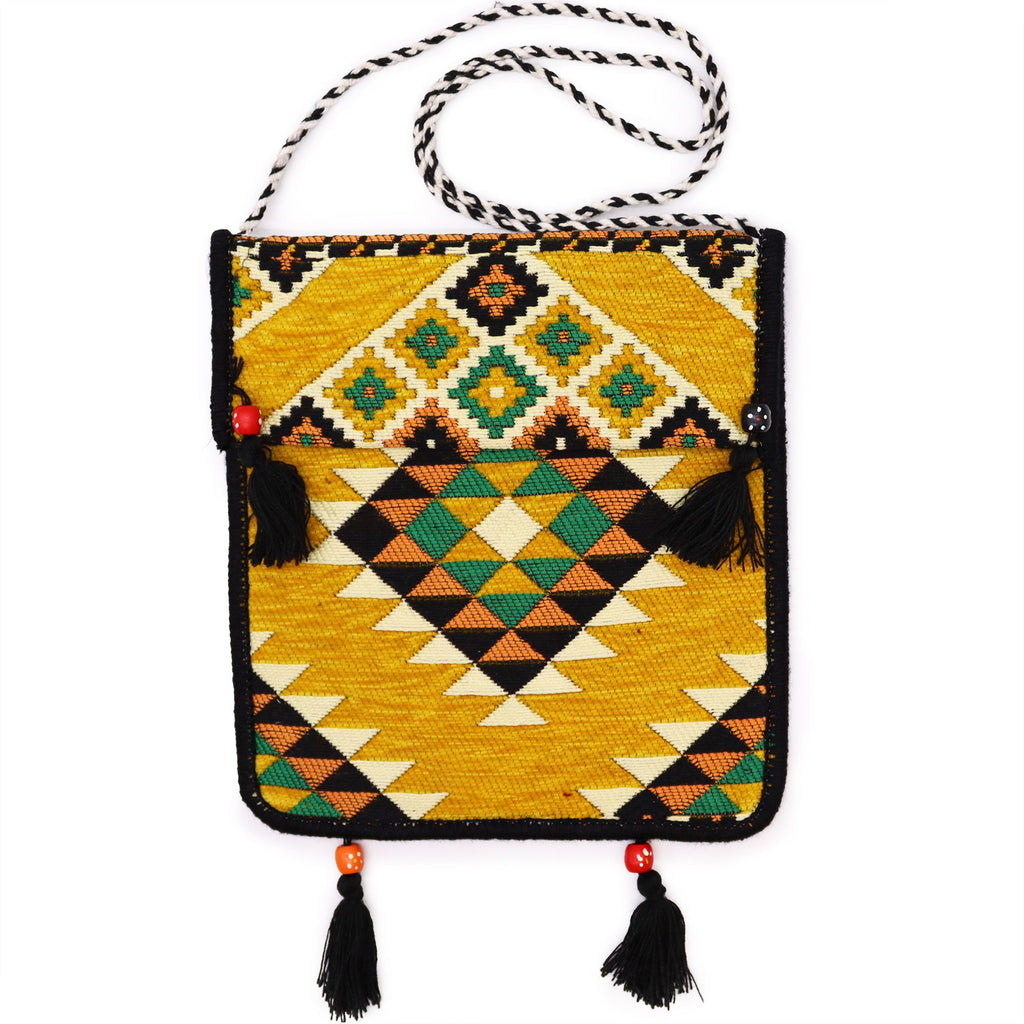 Yellow Kilim Messenger Festival Bag with Vibrant Patterns