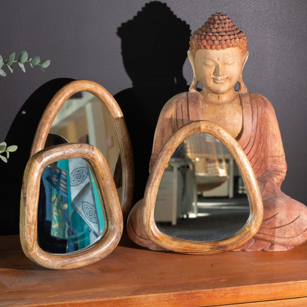 Set of 3 Pebble Shaped Mirrors with Unique Dark Brown Finish