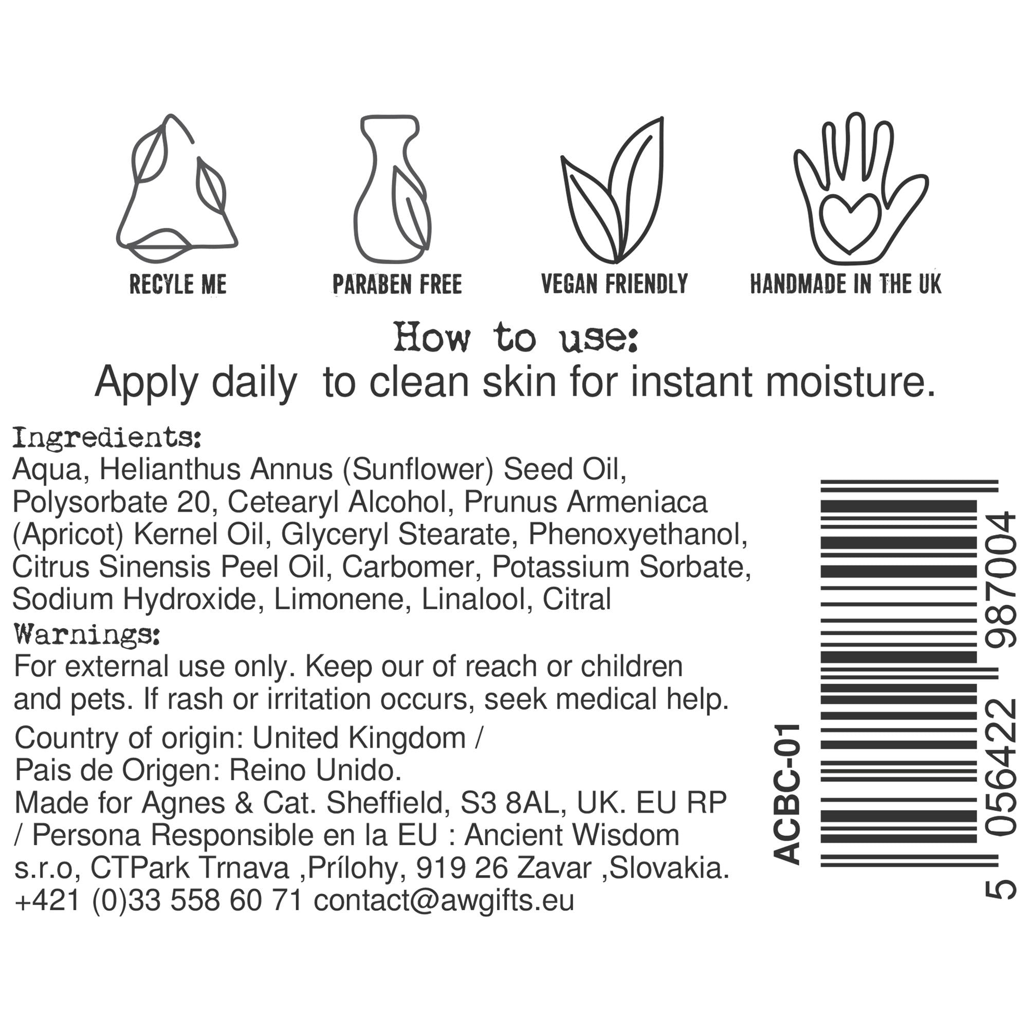 Agnes + Cat Hand and Body Cream Clementine for Daily Skincare
