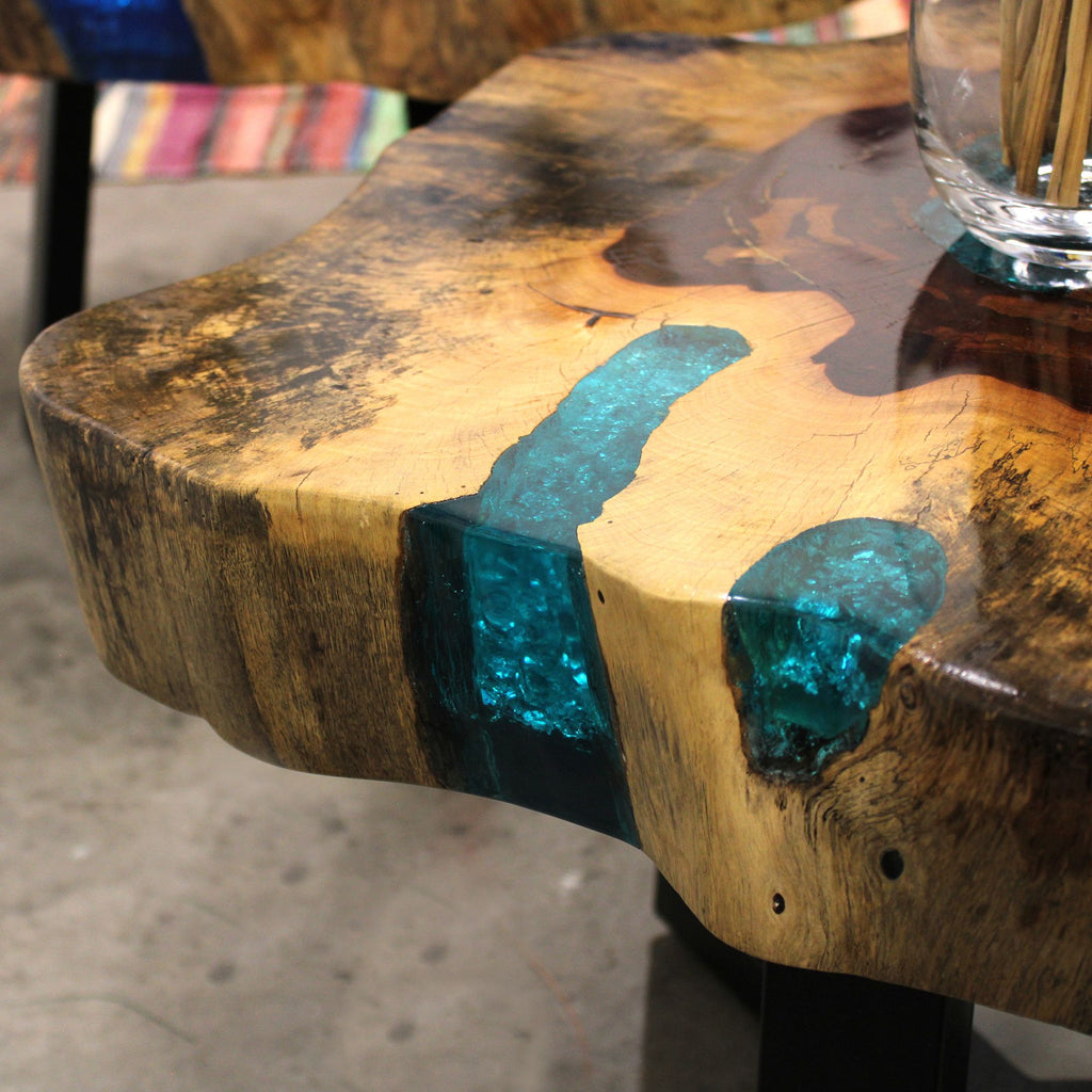 Tamarind and Resin Coffee Table in Aqua for Modern Interiors