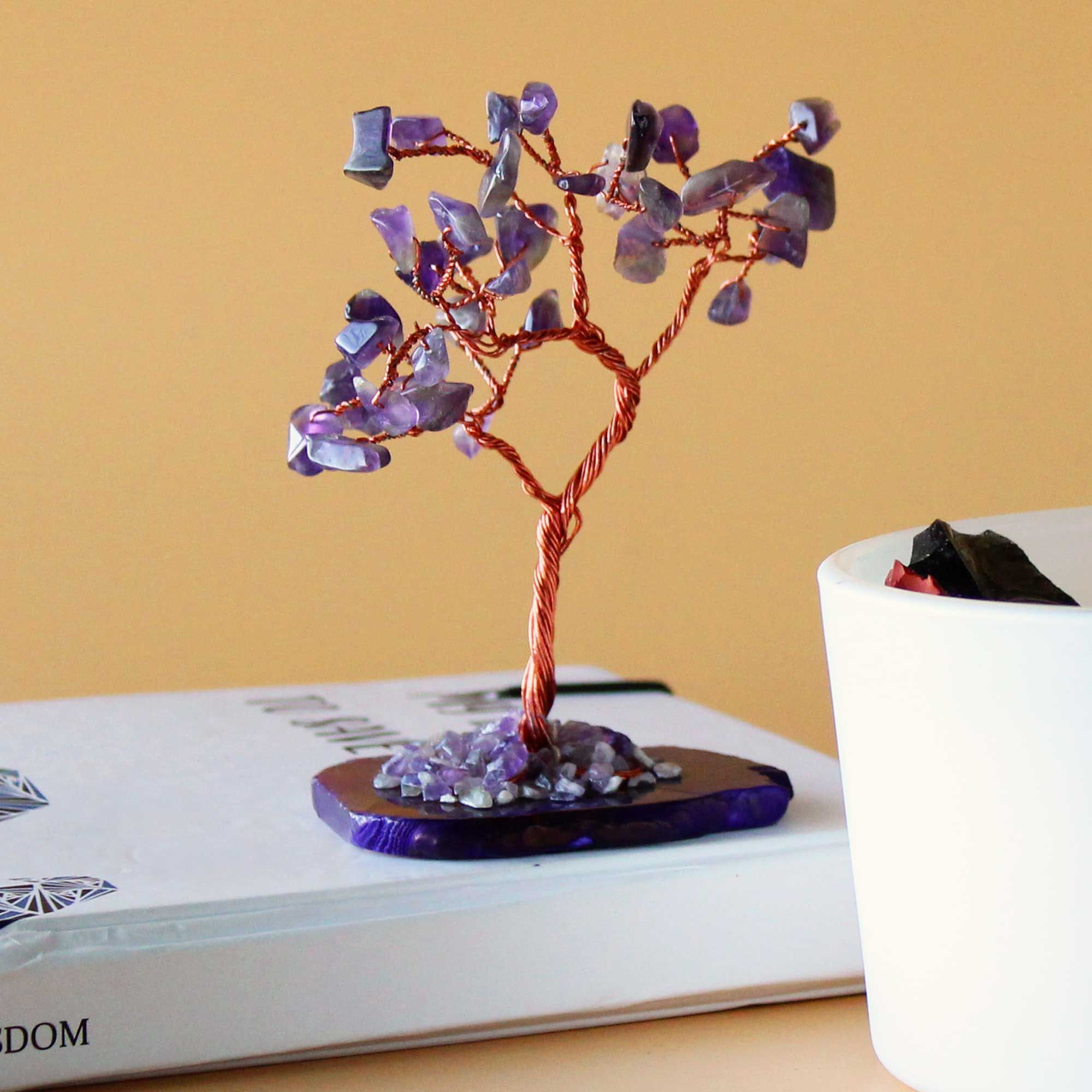Amethyst Gemstone Tree on Natural Agate Base with 35 Beautiful Stones