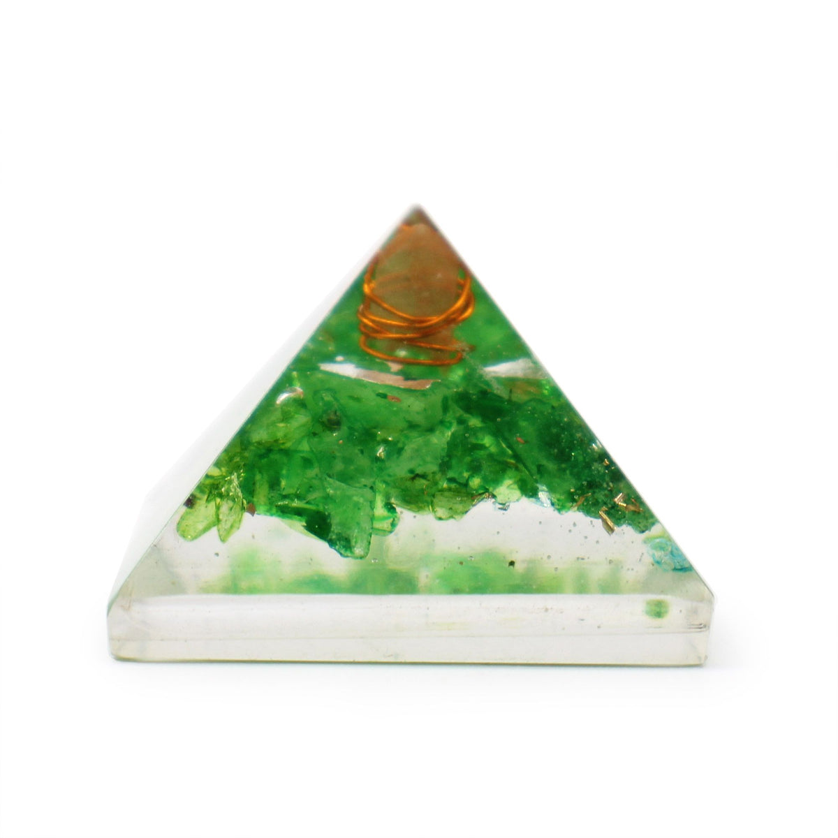 Small Orgonite Pyramid 25mm Gemchips and Copper (assorted colours/designs)