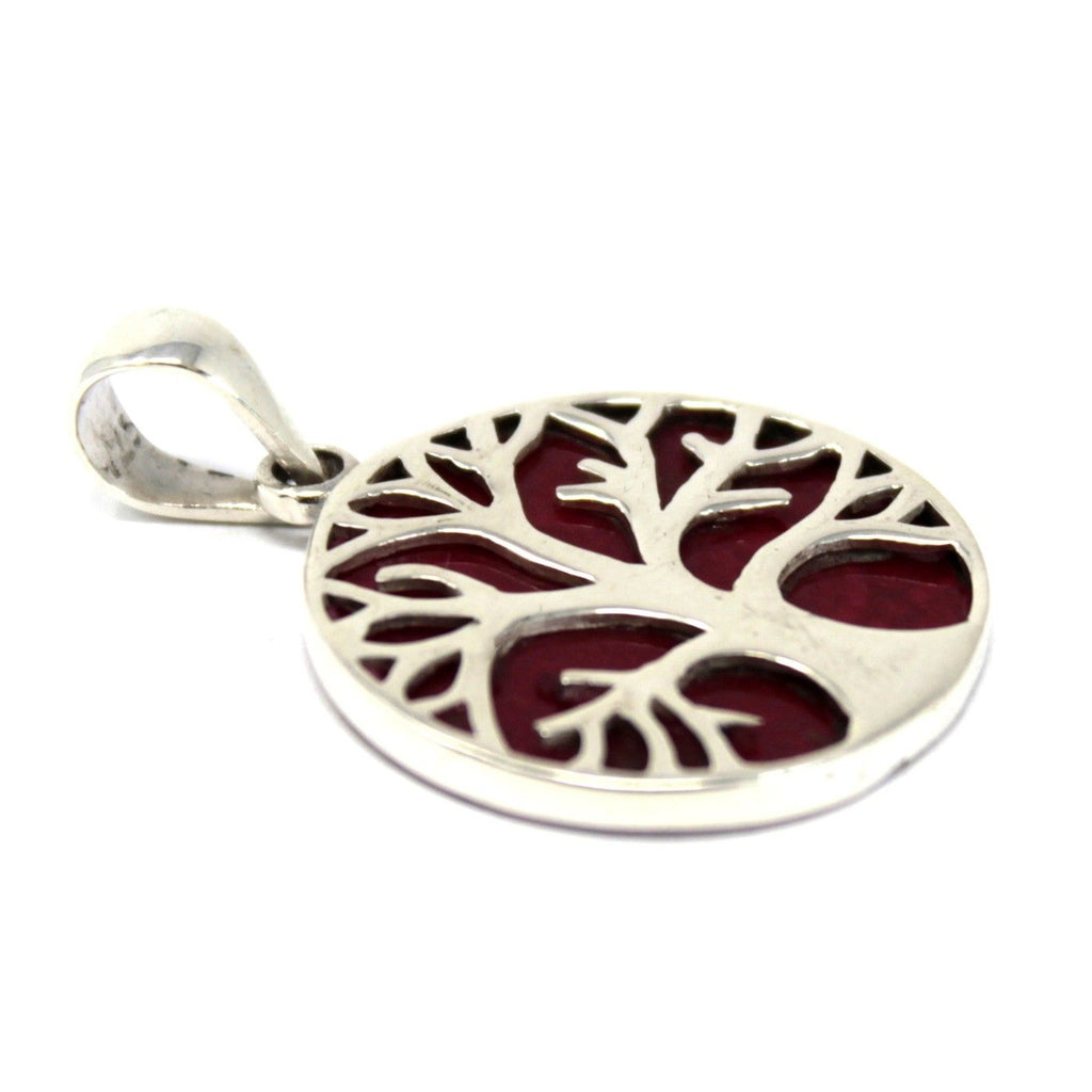 Tree of Life Silver Pendant 22mm with Coral Effect Design