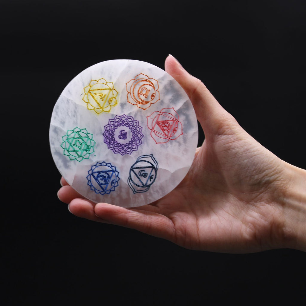 Medium Charging Plate 10cm with Vibrant Chakra Design for Crystals