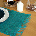 Seagrass Fringe Natural Placemat in Turquoise for Dining Style