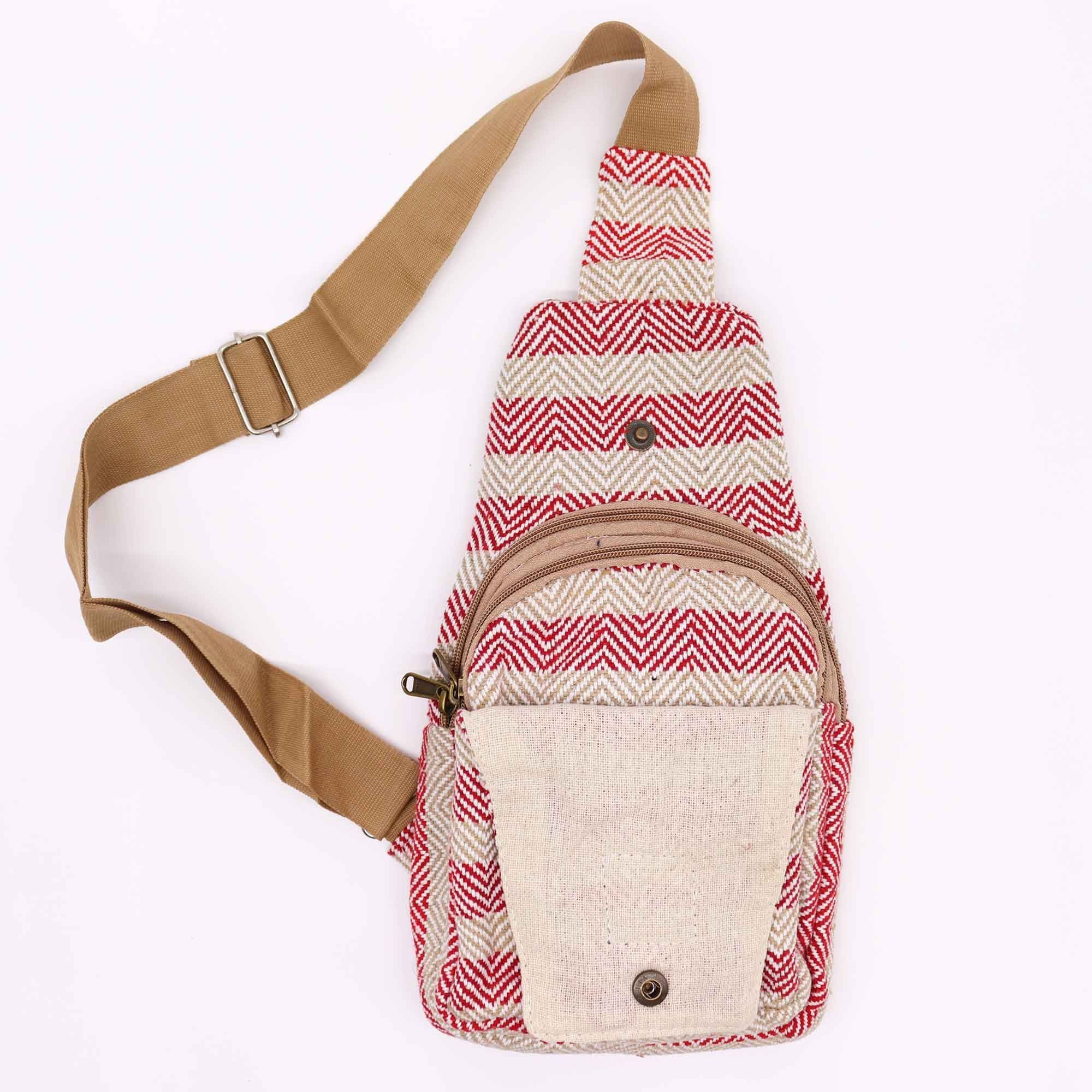 Charming Natural Cotton Body Cross Bag in Tan and Pink Design