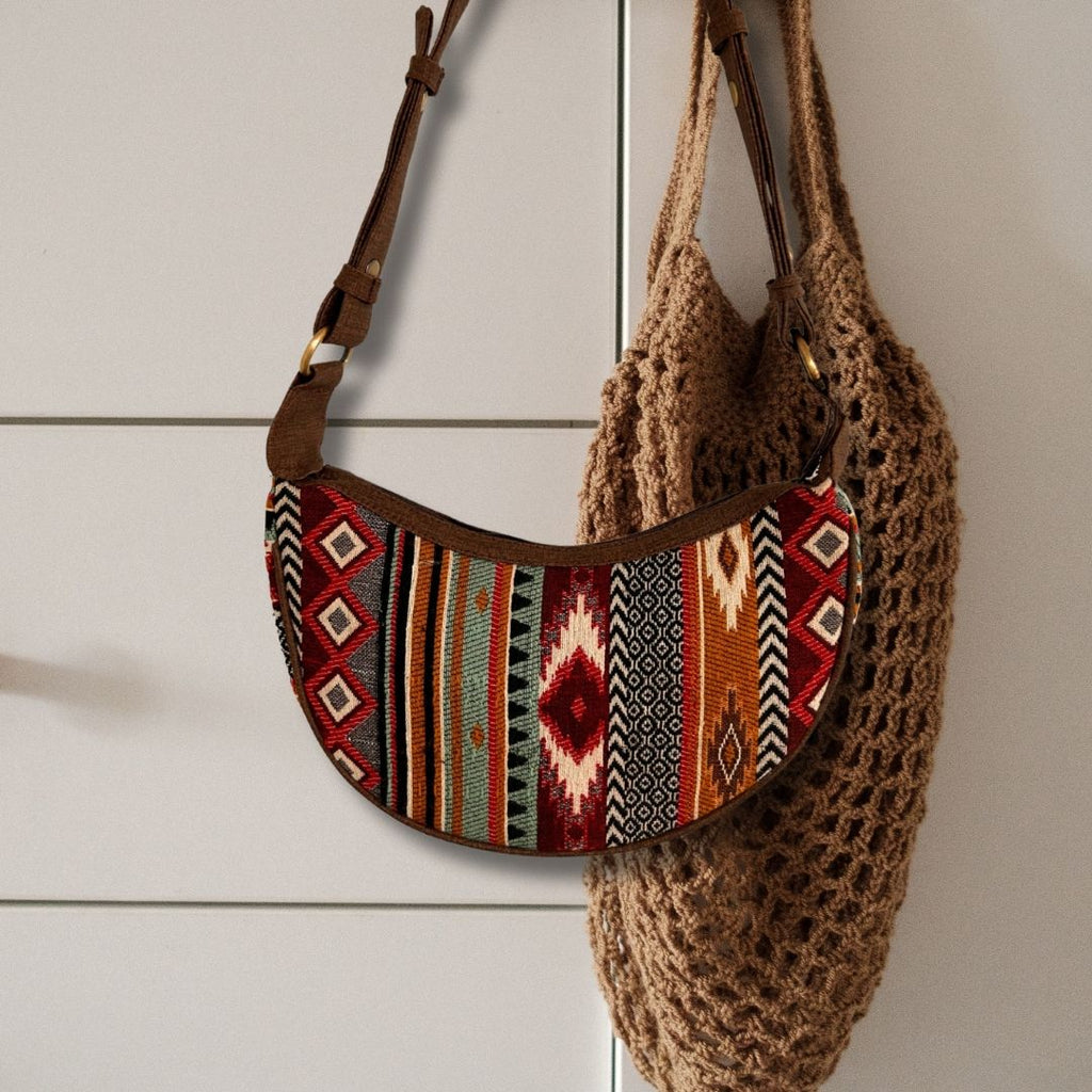 Jacquard Hobo Bag in Rich Browns with Chic Brown Strap Design