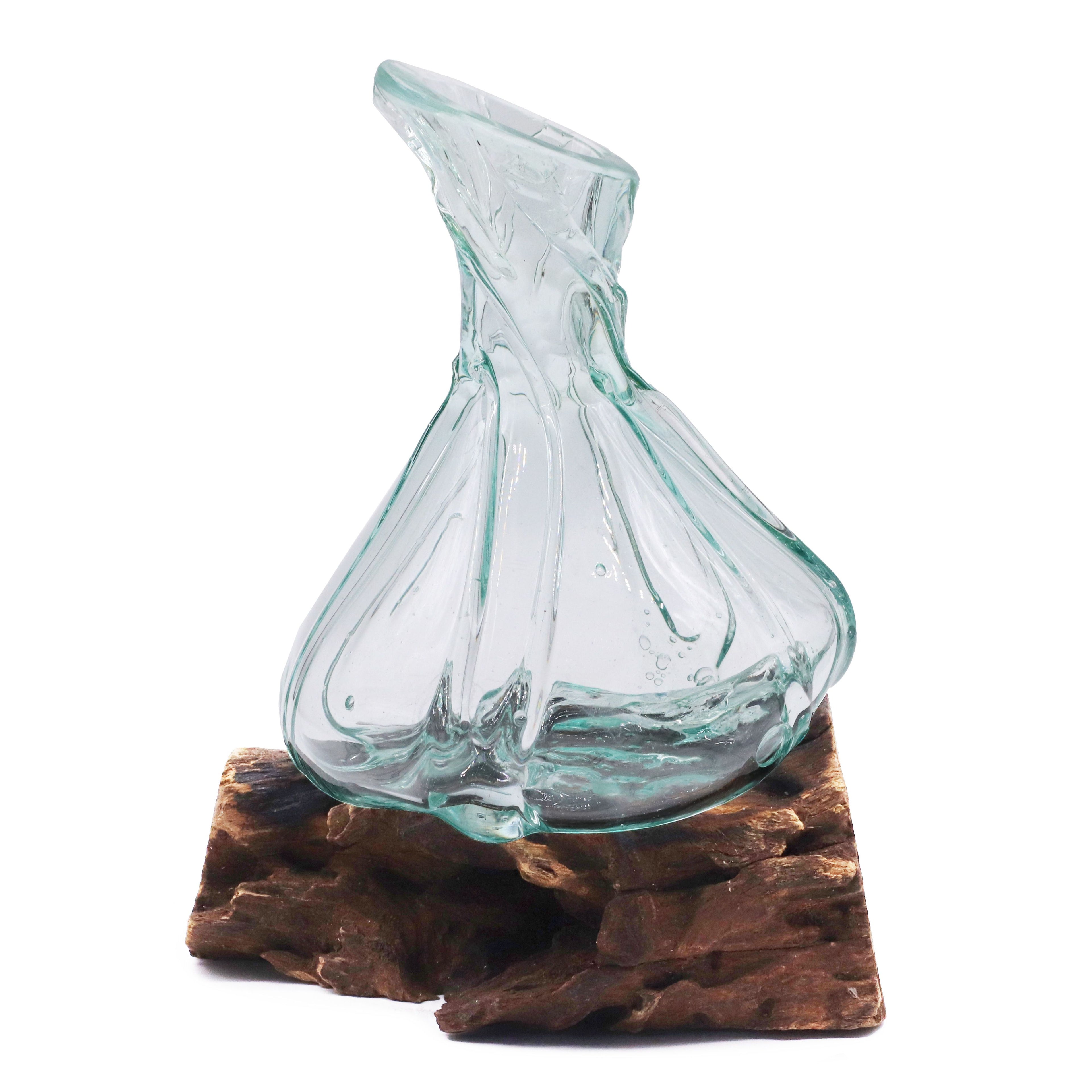 Molten Glass Fancy Mini Decanter on Wood for Stylish Serving