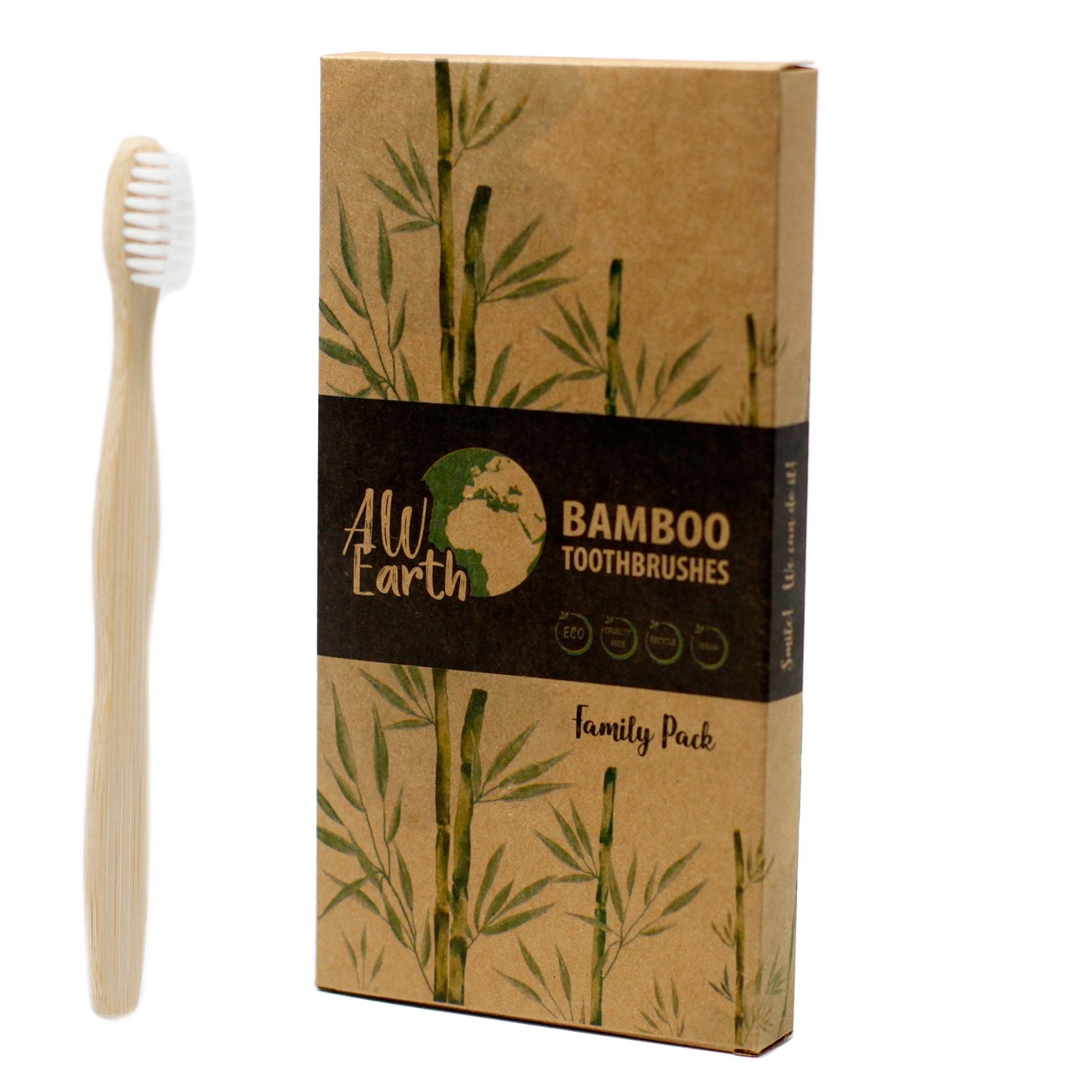 Bamboo Toothbrush Family Pack of 4 with Medium Soft Bristles