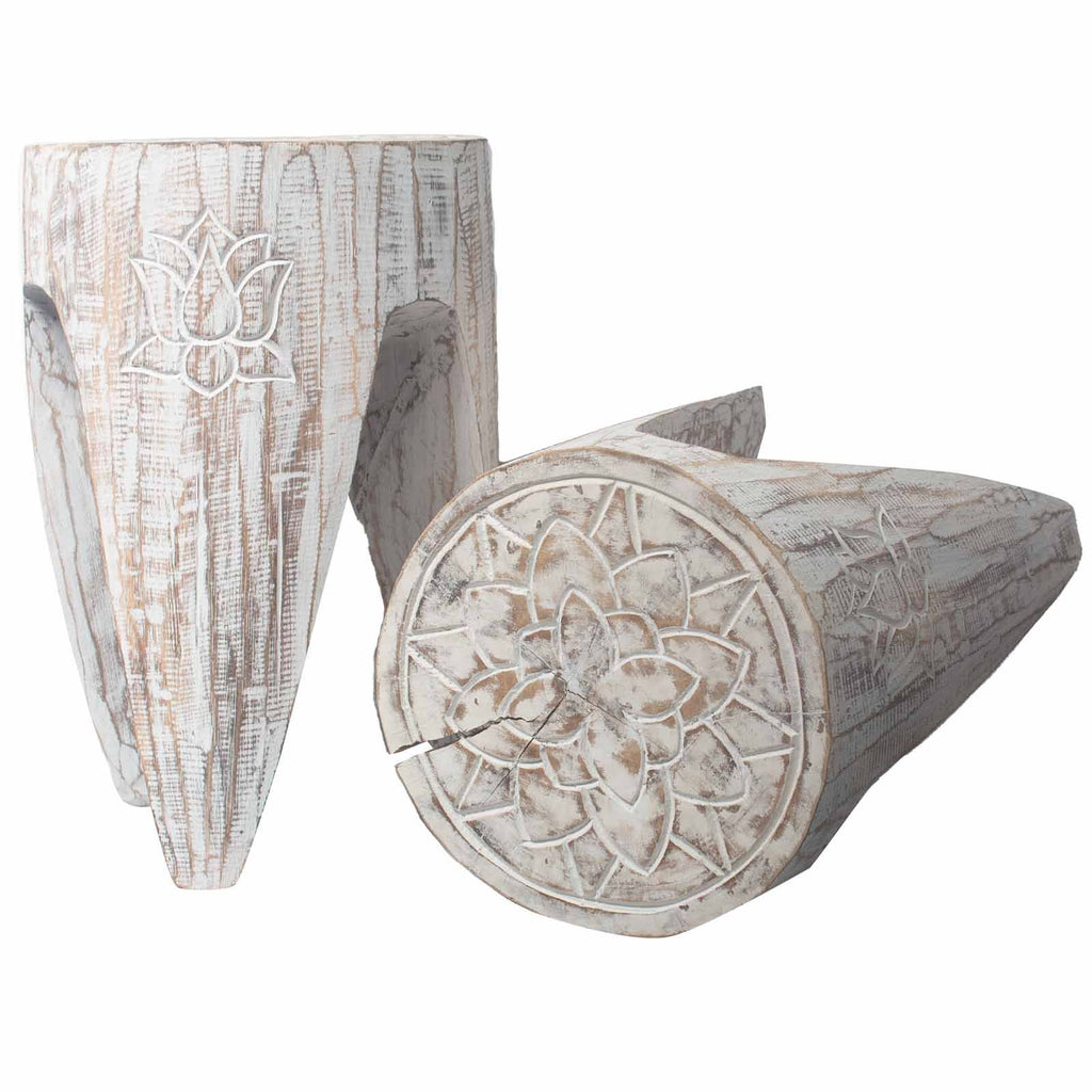 Interlocking Table and Stool Set of 2 in Large Whitewash Finish