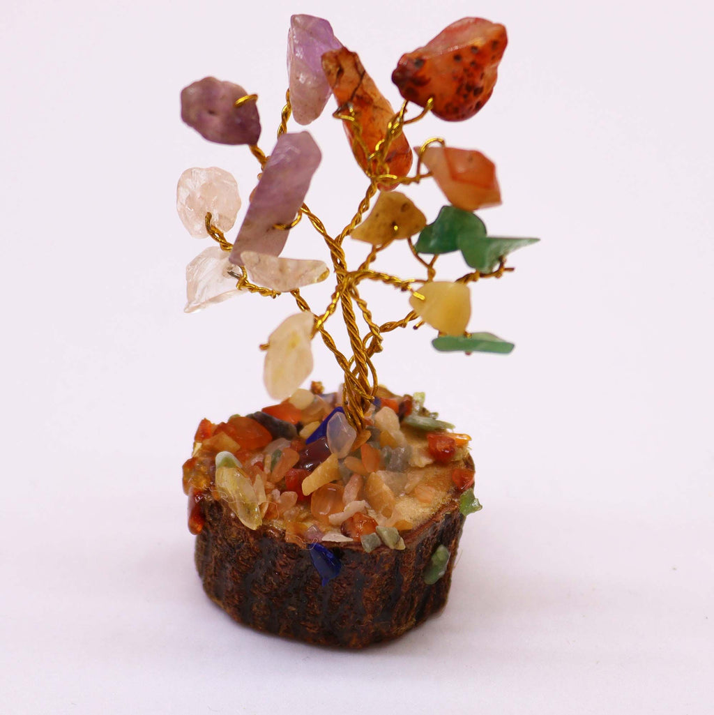Mini Gemstone Tree on Wood Base with 15 Colourful Stones Display