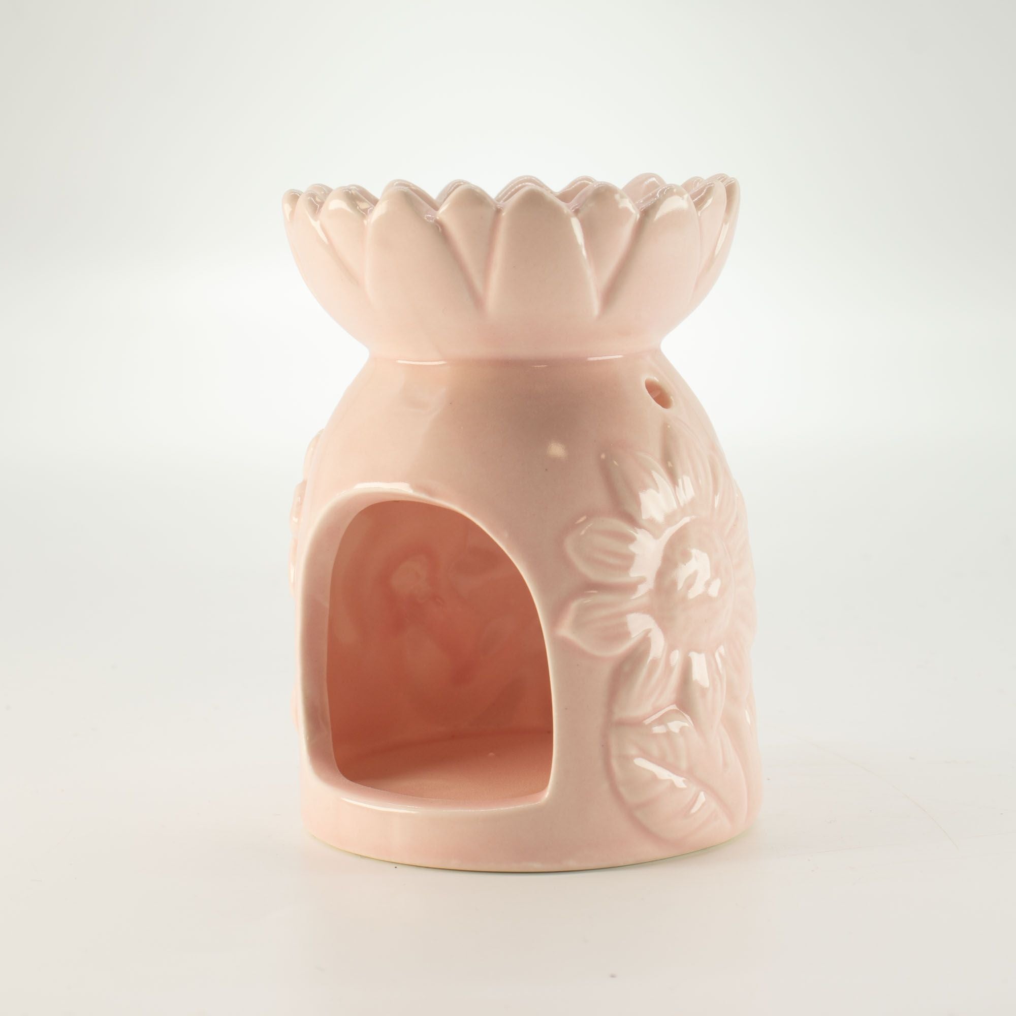 Ceramic Sunflower Oil Burner in Pastel Pink for Home Fragrance