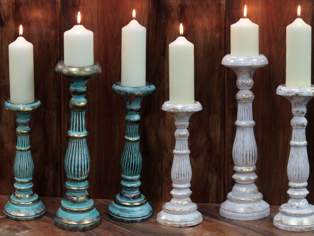 Small White Gold Candle Stand for Vintage Home Decor Display