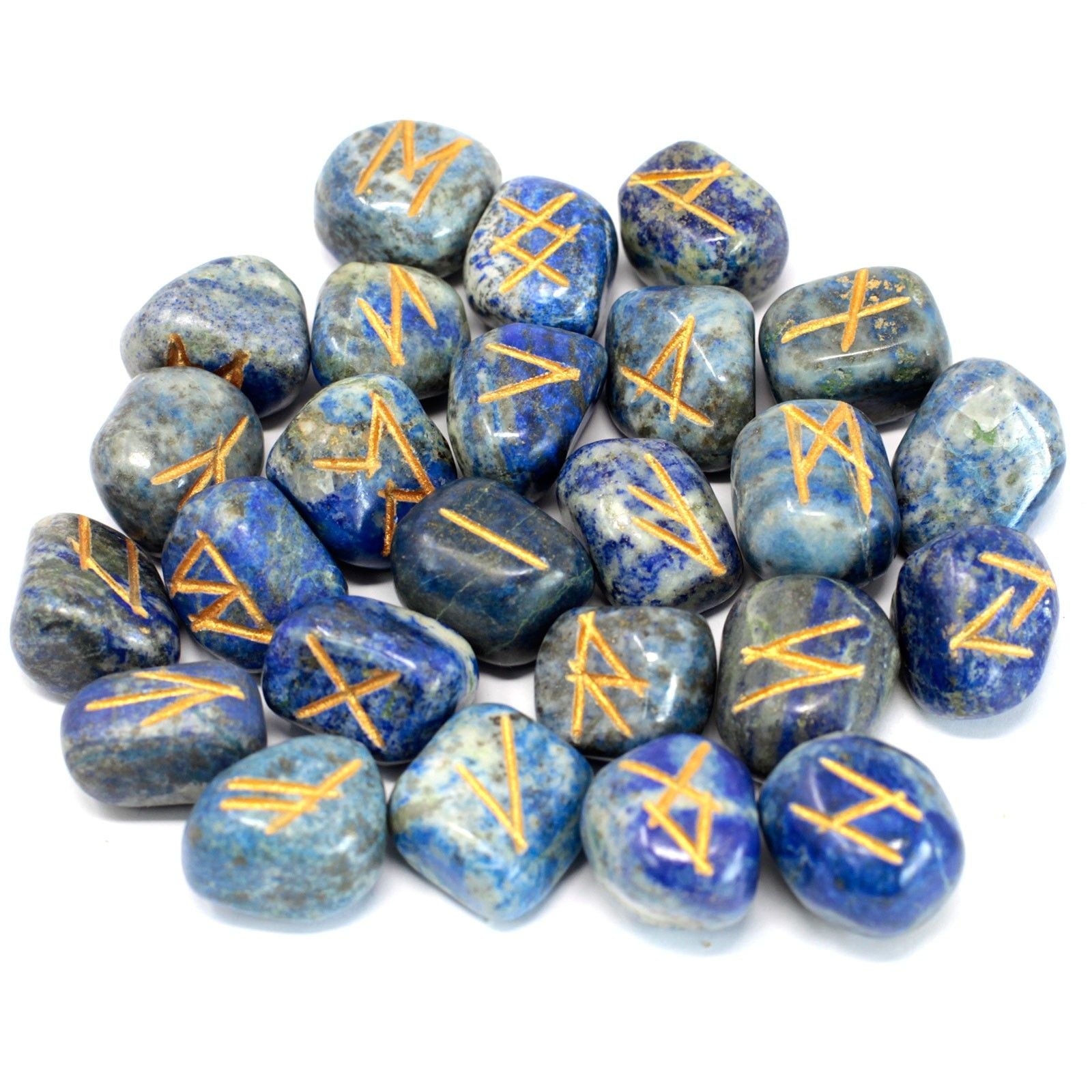 Lapis Runes Stone Set in Pouch for Mystical Insights and Guidance
