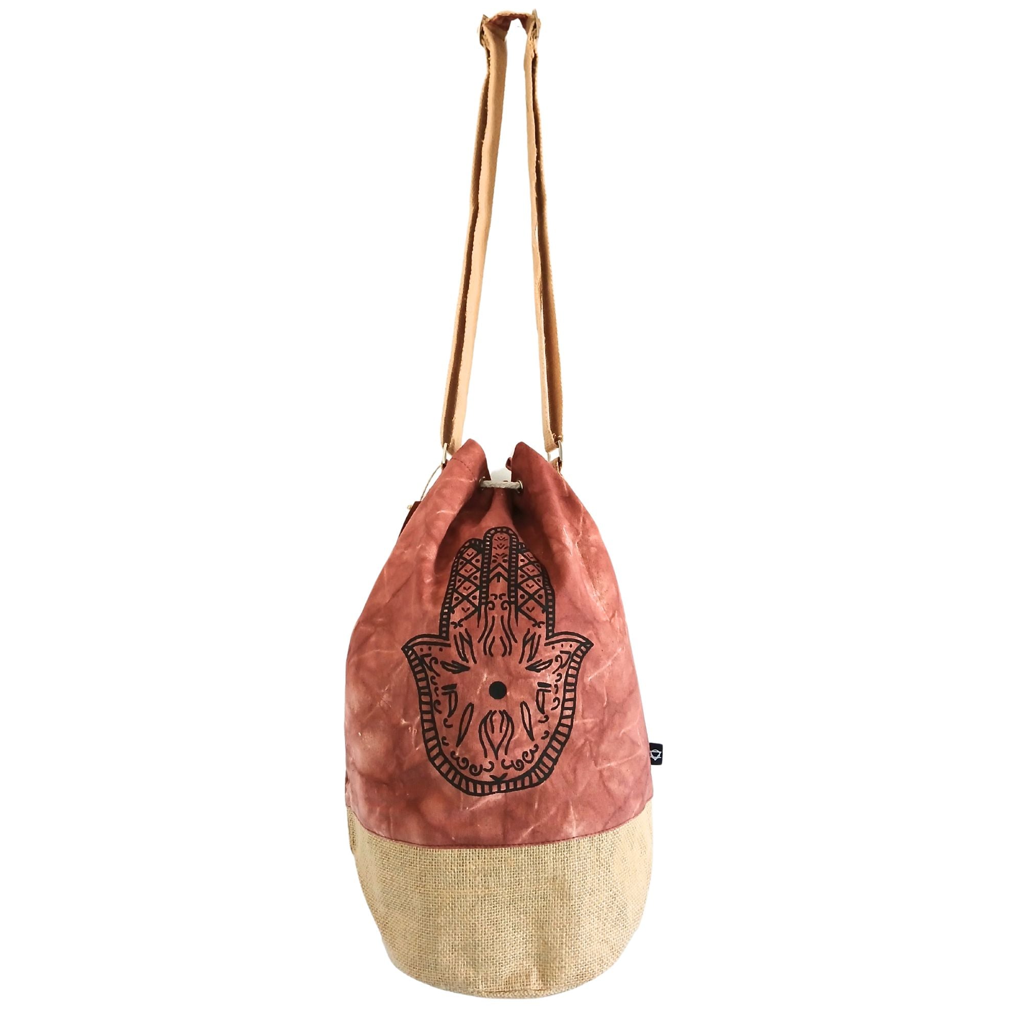 All Natural Backpack in Terracotta Stonewash with Hamsa Design