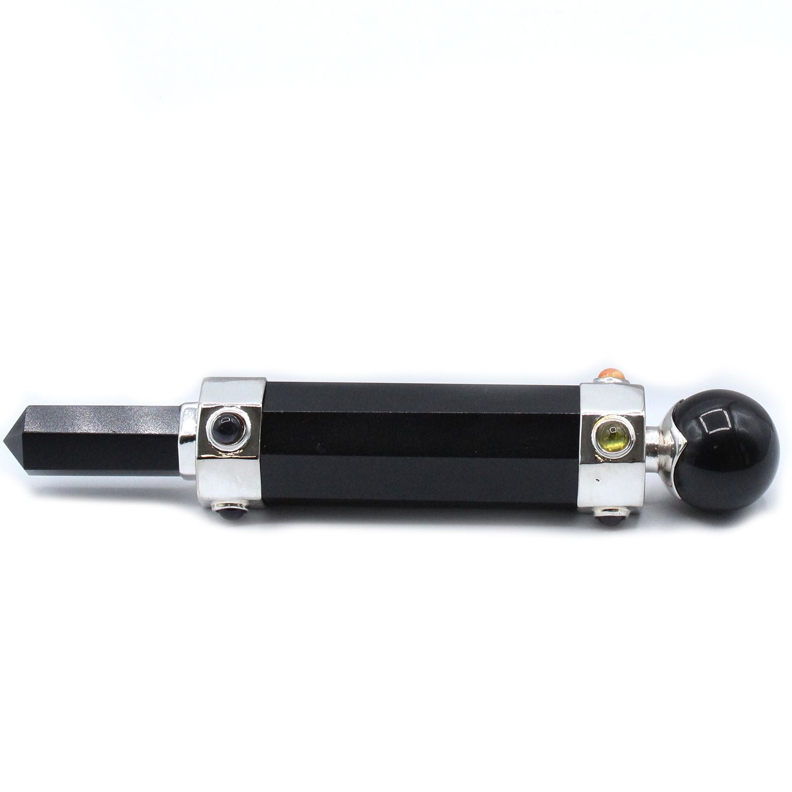 Hexagonal Black Agate Crystal Healing Wand 12cm for Display Use