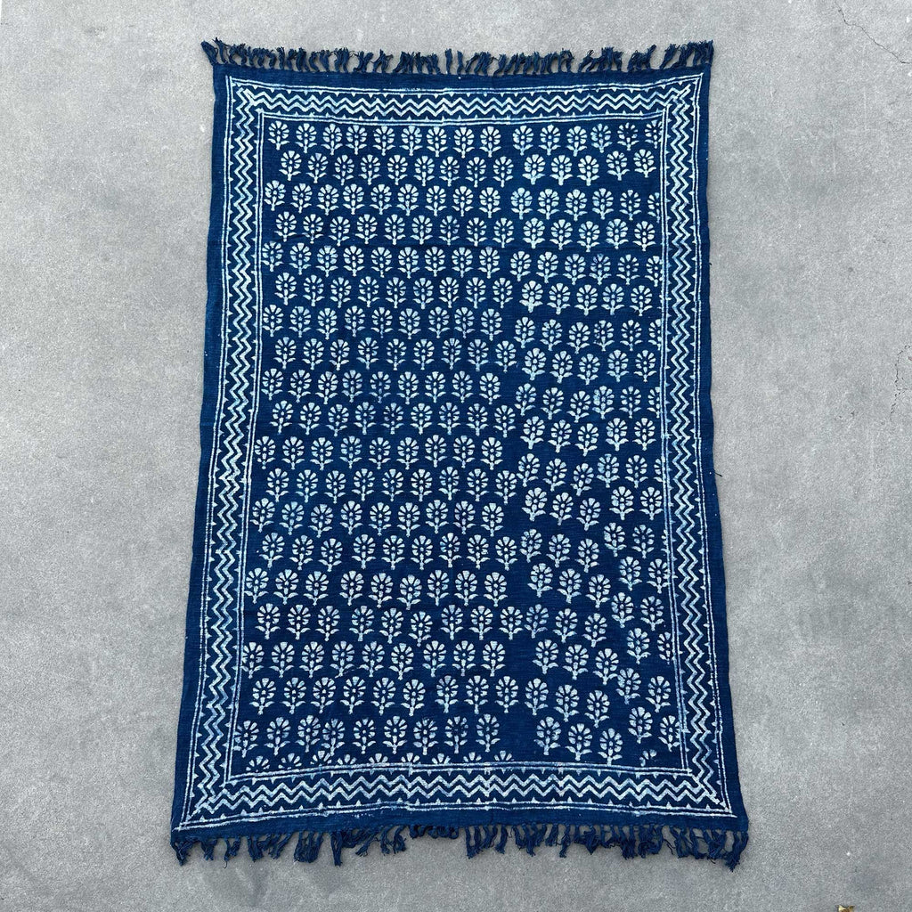 Handmade Indigo Throw with Chhota Flower Design for Home Decor