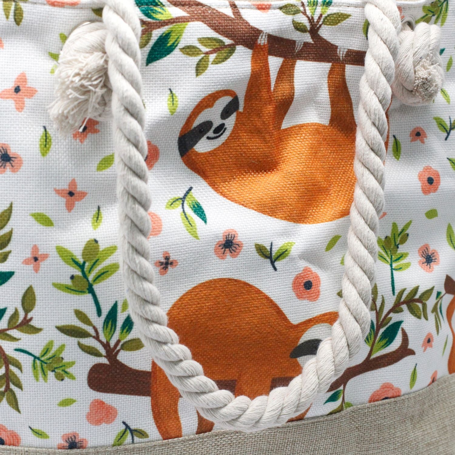 Rope Handle Bag with Charming Sloths Design for Beach and Daily Use