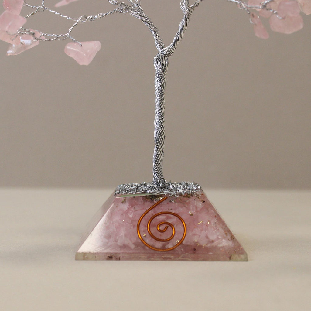 Rose Quartz Gemstone Tree with Orgonite Base and 80 Stones