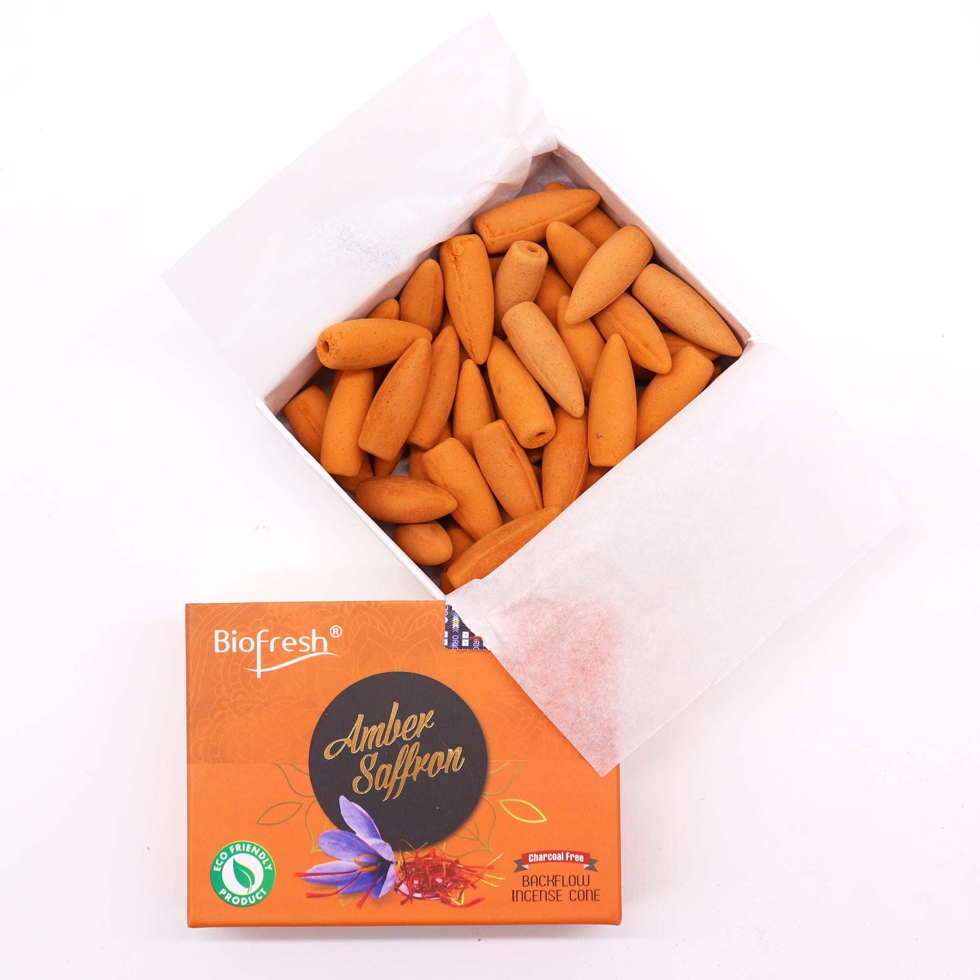 Biofresh Backflow Incense Cones Amber Saffron for Relaxation and Calm