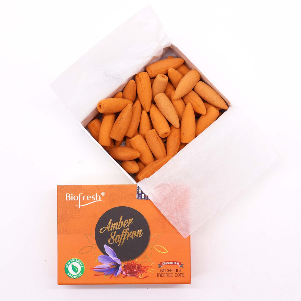 Biofresh Backflow Incense Cones Amber Saffron for Relaxation and Calm