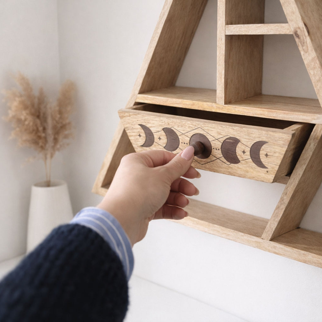Triangle Shaped Wall Shelf with Drawer for Unique Home Décor
