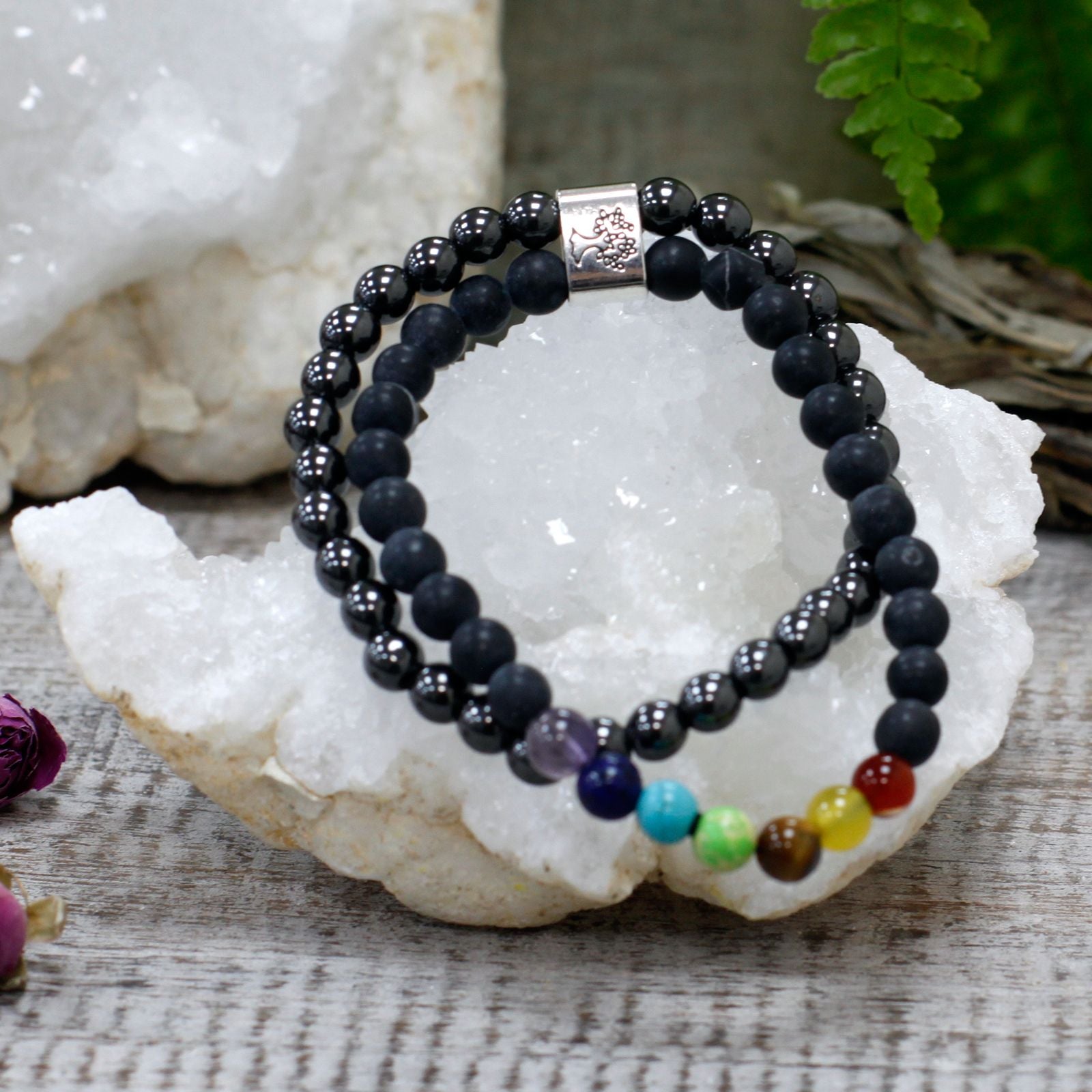 Magnetic Gemstone Bracelet with Black Stone Chakra Design