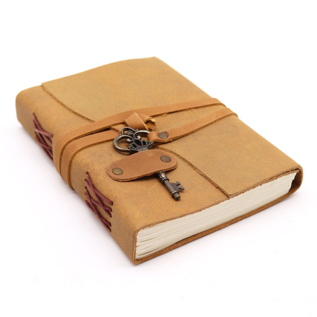 Oiled Tan Leather Journal with Key for Creative Writing 200 Pages