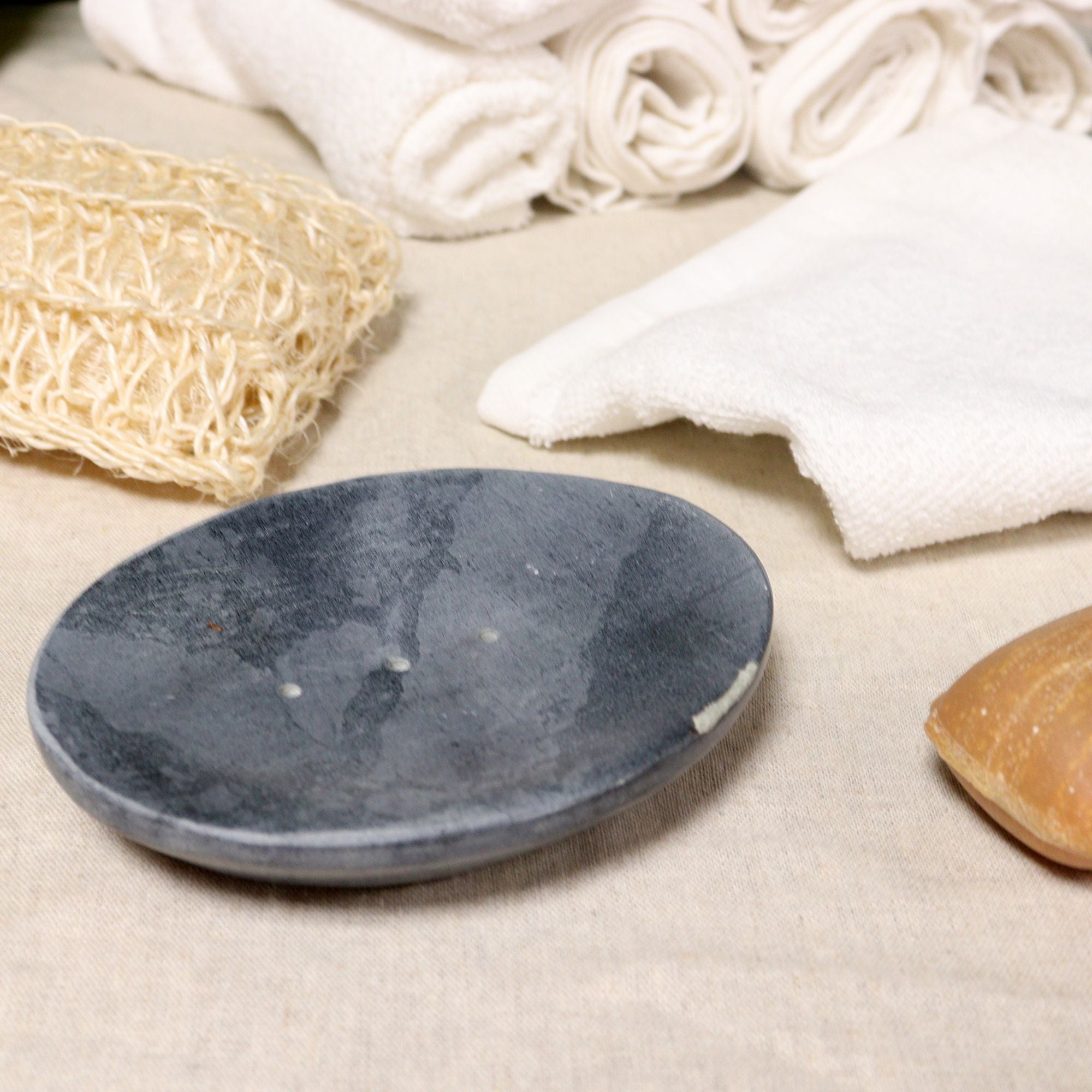 Grey Soapstone Soap Dish Classic Oval Design for Stylish Bathrooms