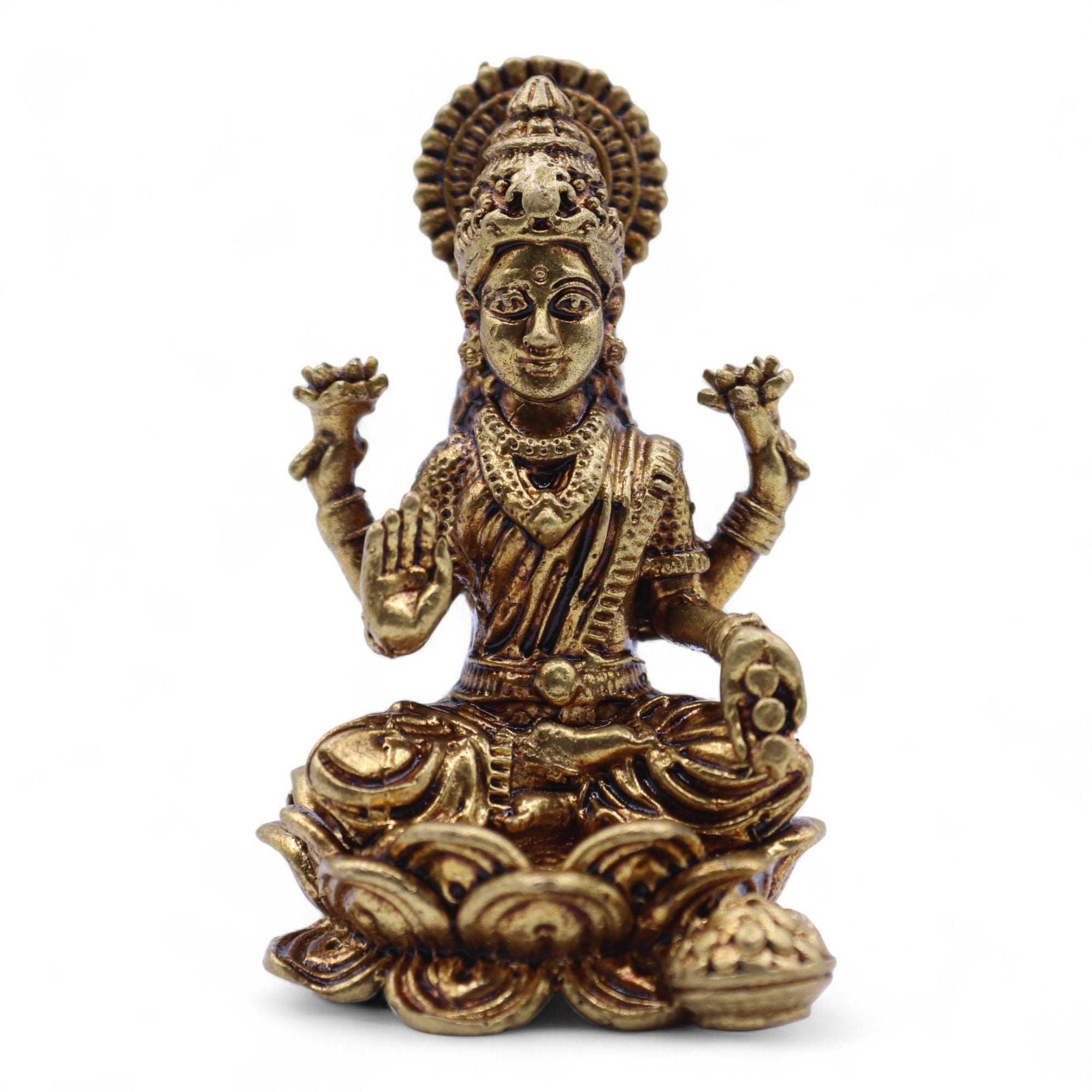 Brass Miniature Goddess Laxmi Statue for Prosperity and Abundance