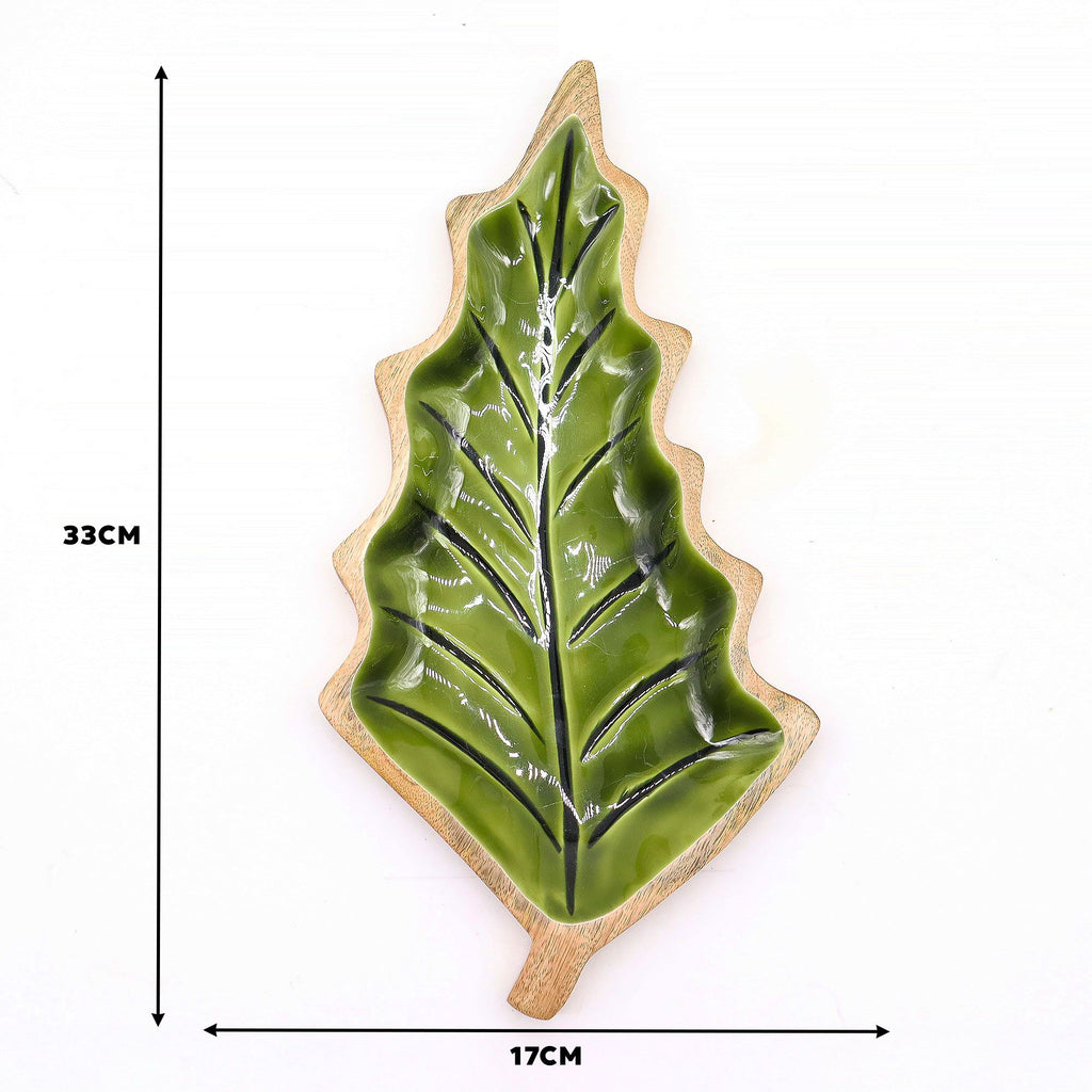 Lost in the Forrest Enamel Leaf Wooden Bowl for Home Decor
