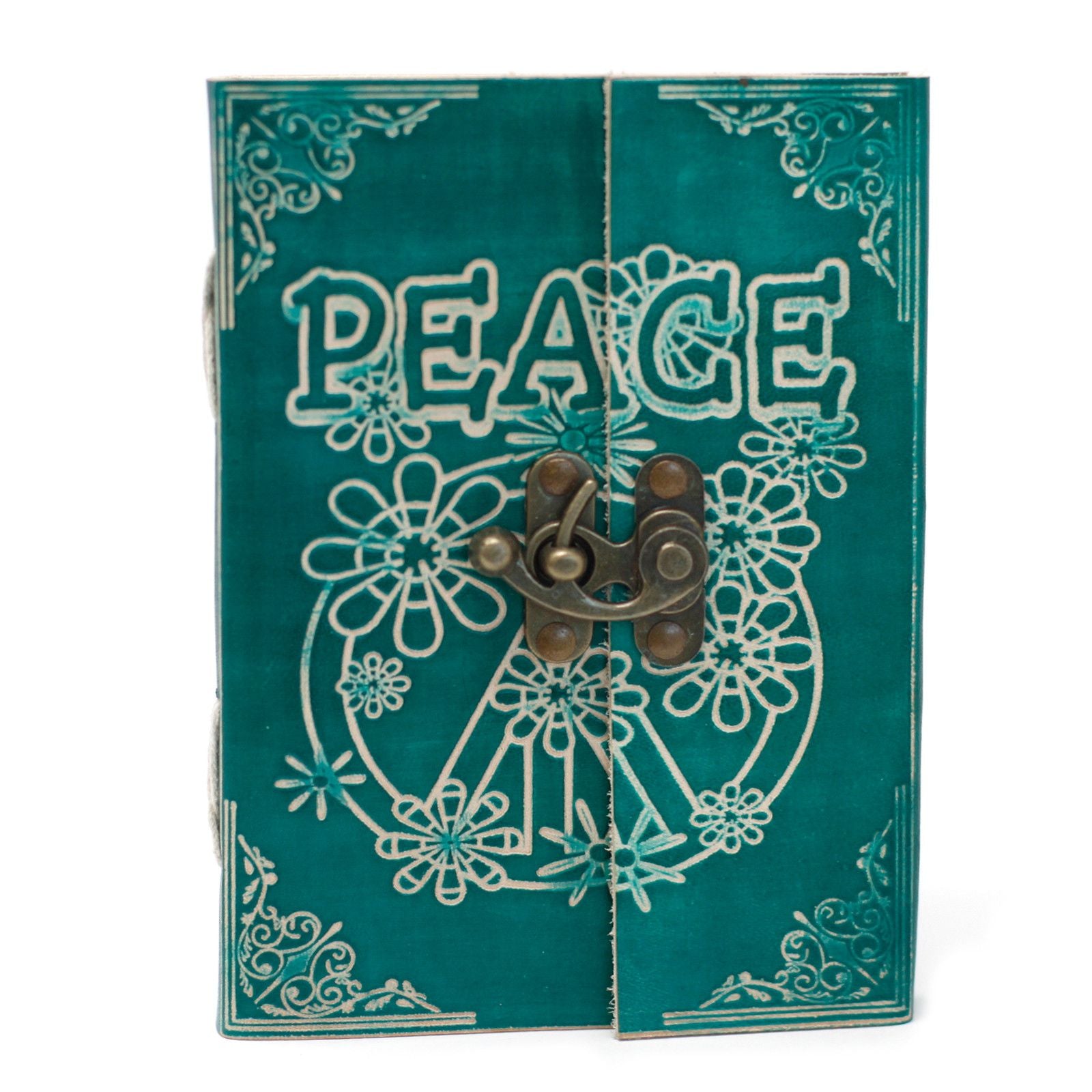 Leather Green Peace Notebook with Lock for Creative Writing